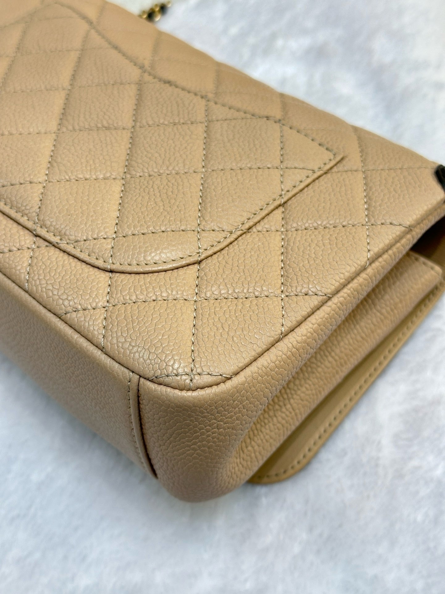 Chanel Small Caviar Quilted CC Filigree Flap Beige Black GHW