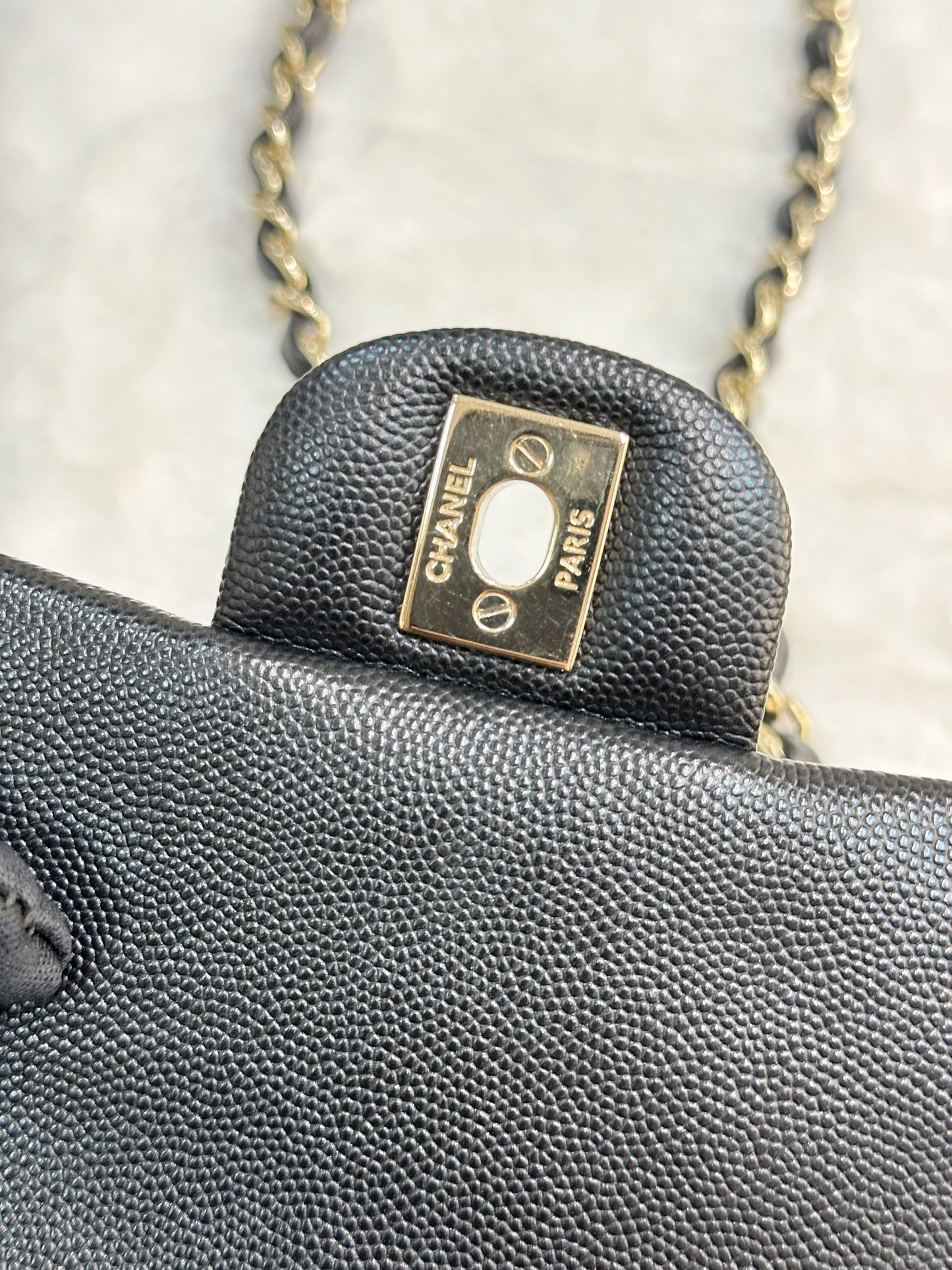 Chanel Black Mini Square Caviar Flap Bag Gold Hardware