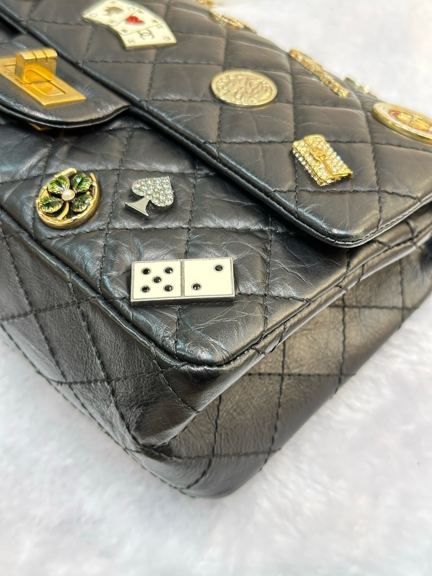 Chanel Small 2.55 Reissue Aged Calfskin Lucky Charms 225 Flap Black GHW