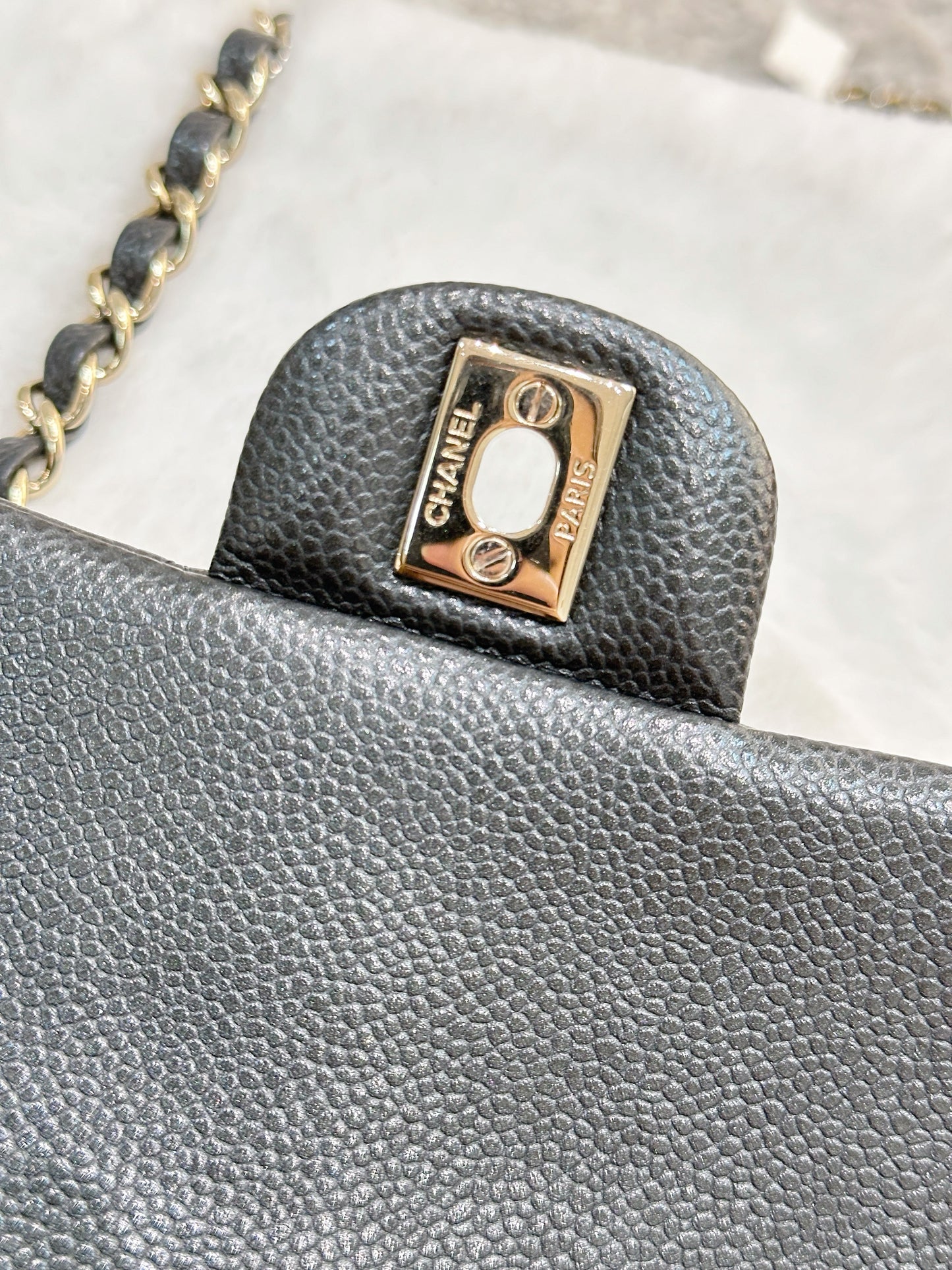 Chanel Classic Mini Rectangular 18S Dark Gray/Grey Quilted Caviar LGHW
