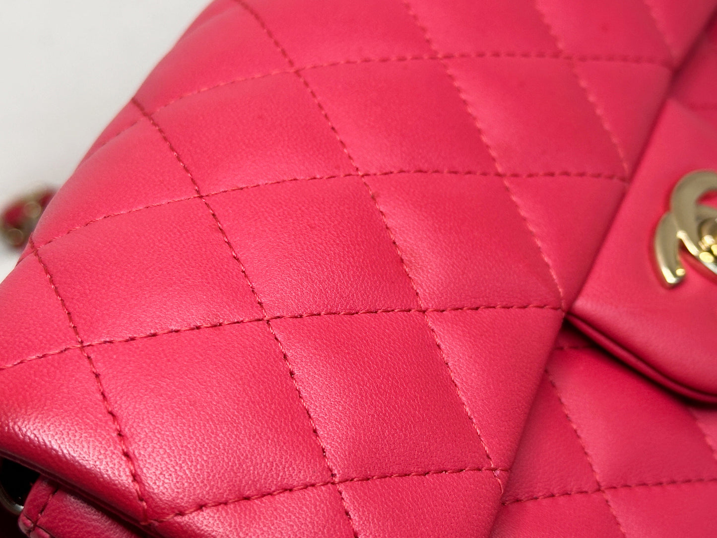 CHANEL Lambskin Quilted Mini Rectangular Flap Red 2491 holo card