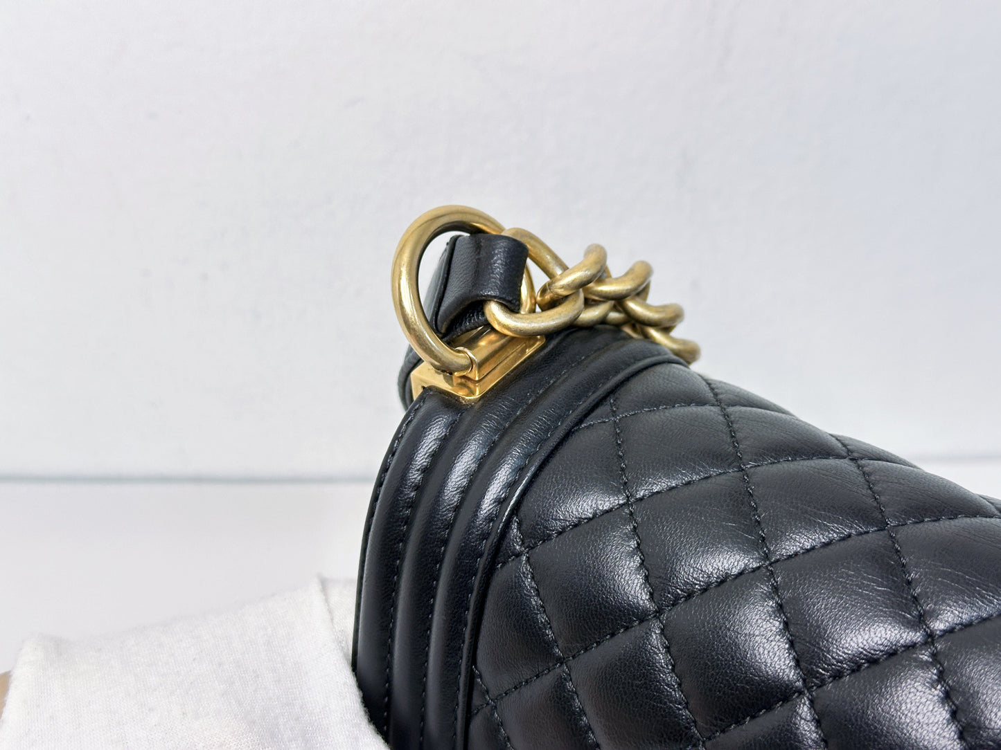 CHANEL SMALL BOY BAG CAVIAR BLACK GHW 2457 holo card