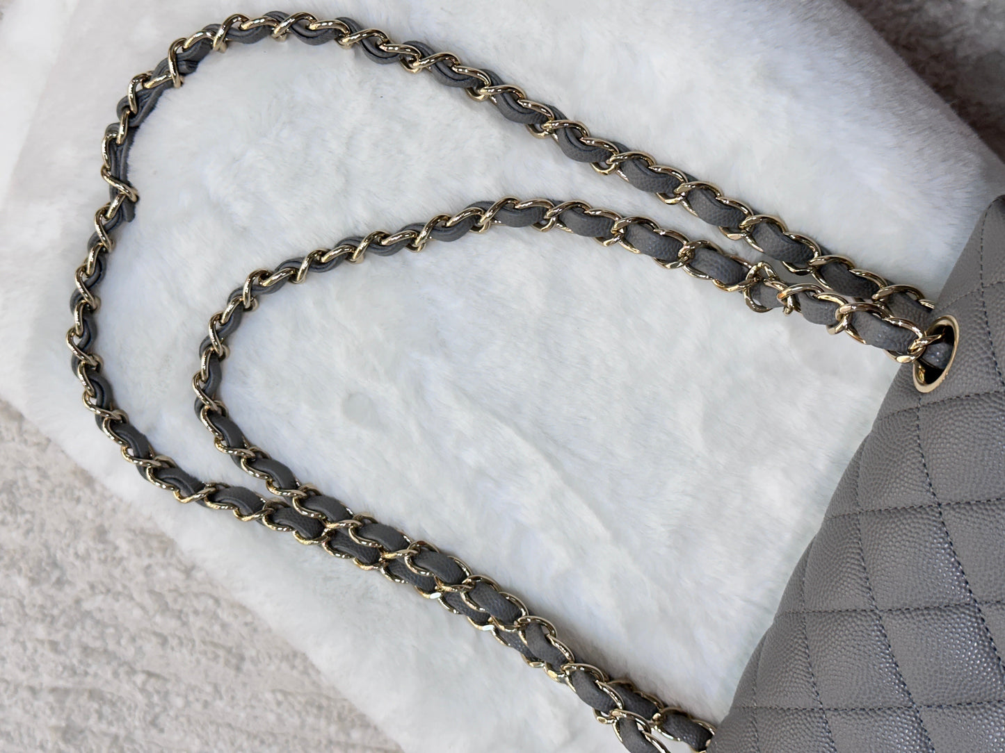 Chanel Small Caviar Quilted Double Flap Grey 21B Unused Condition