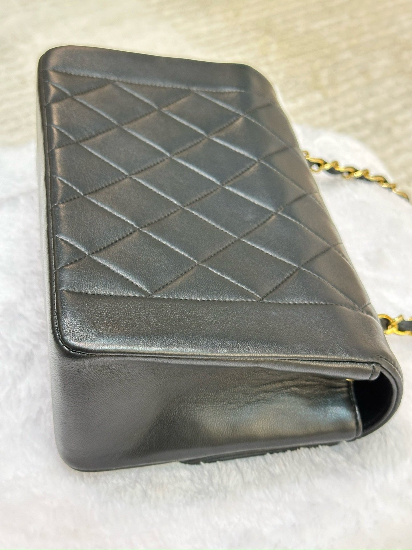Chanel Small Vintage Diana Lambskin Should Flap Bag Black GHW 2 Holo
