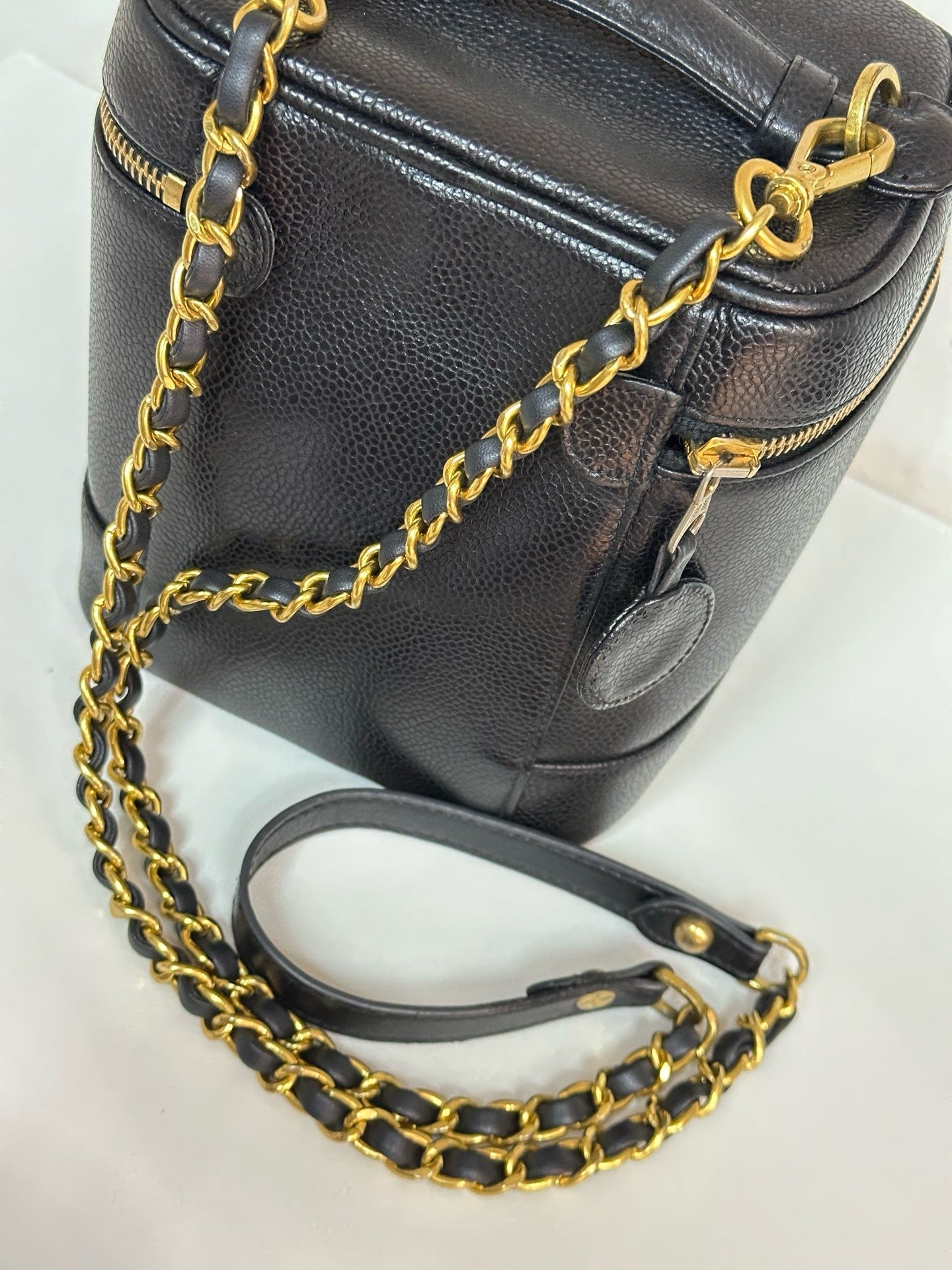 Chanel Vintage Vanity Case Black Caviar GHW 2 holo card