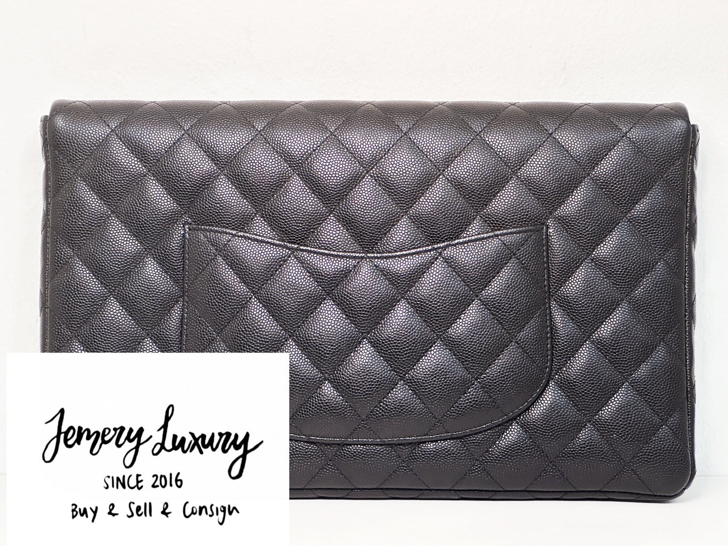 Chanel Quilted Caviar Classic Clutch GHW Black 2683 holo card