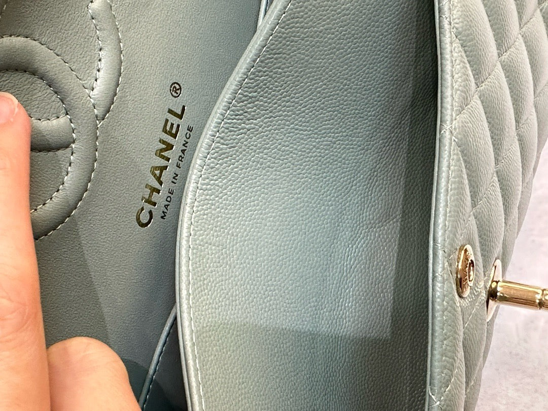 Chanel Small Caviar Quilted Double Flap Dark Green 22C