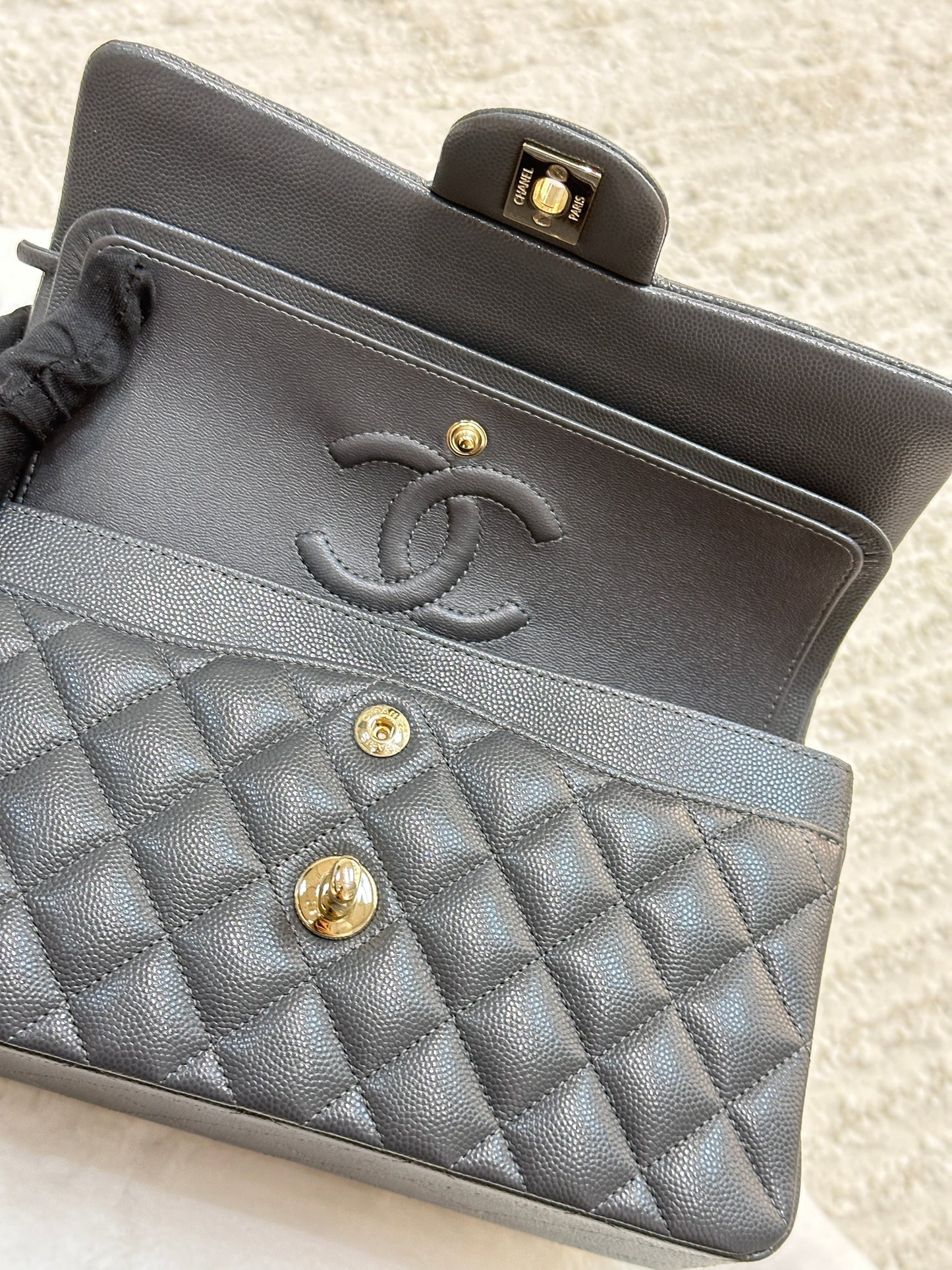 CHANEL Caviar Quilted Small Double Flap Dark Grey
