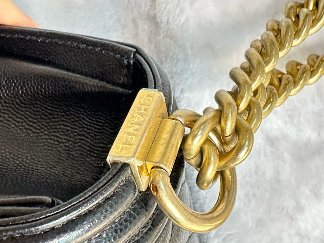 Chanel Medium Caviar LeBoy Bag Black GHW 27 holo card