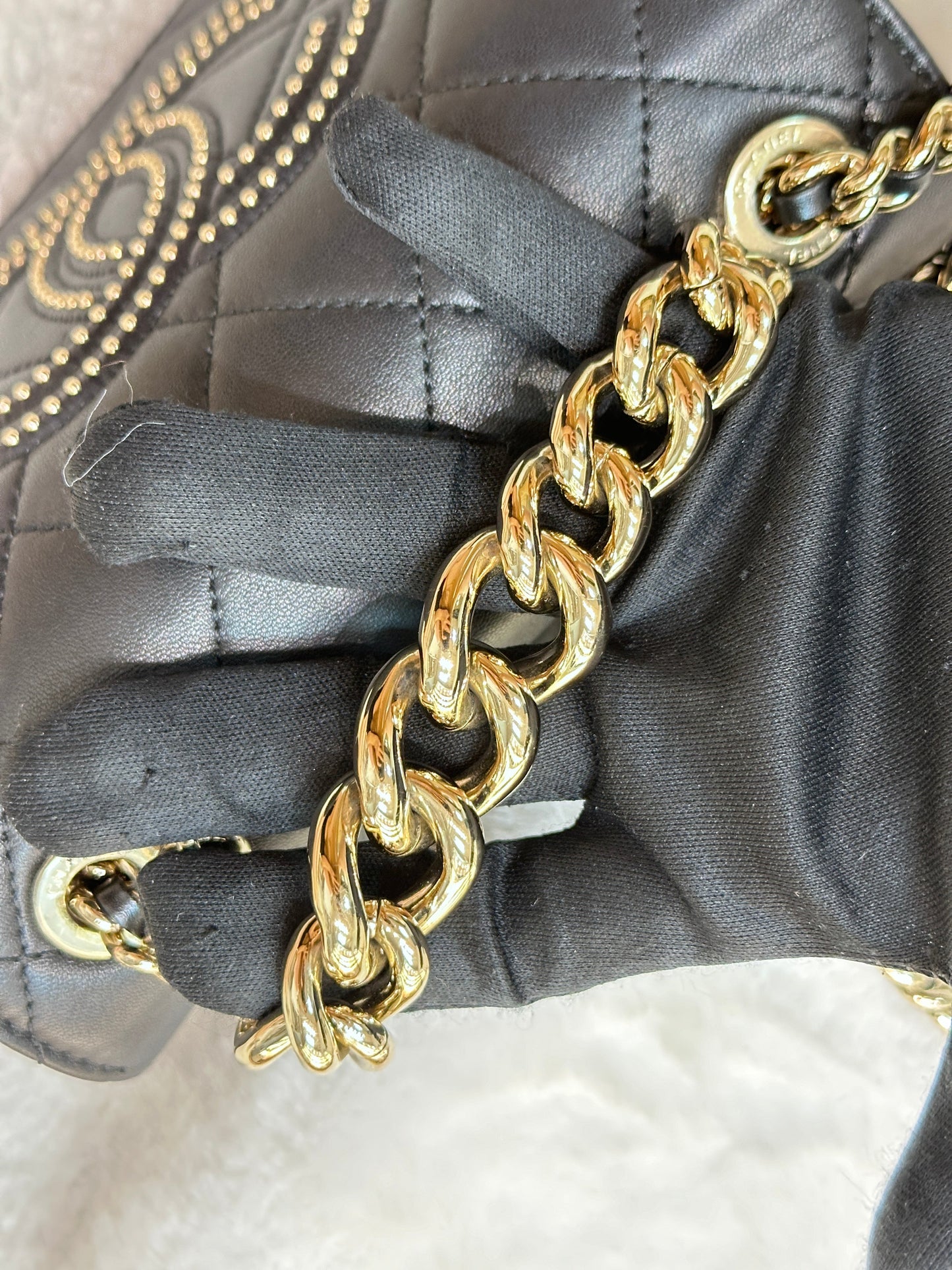 CHANEL Lambskin Quilted Studded Beauty Begins Flap Black