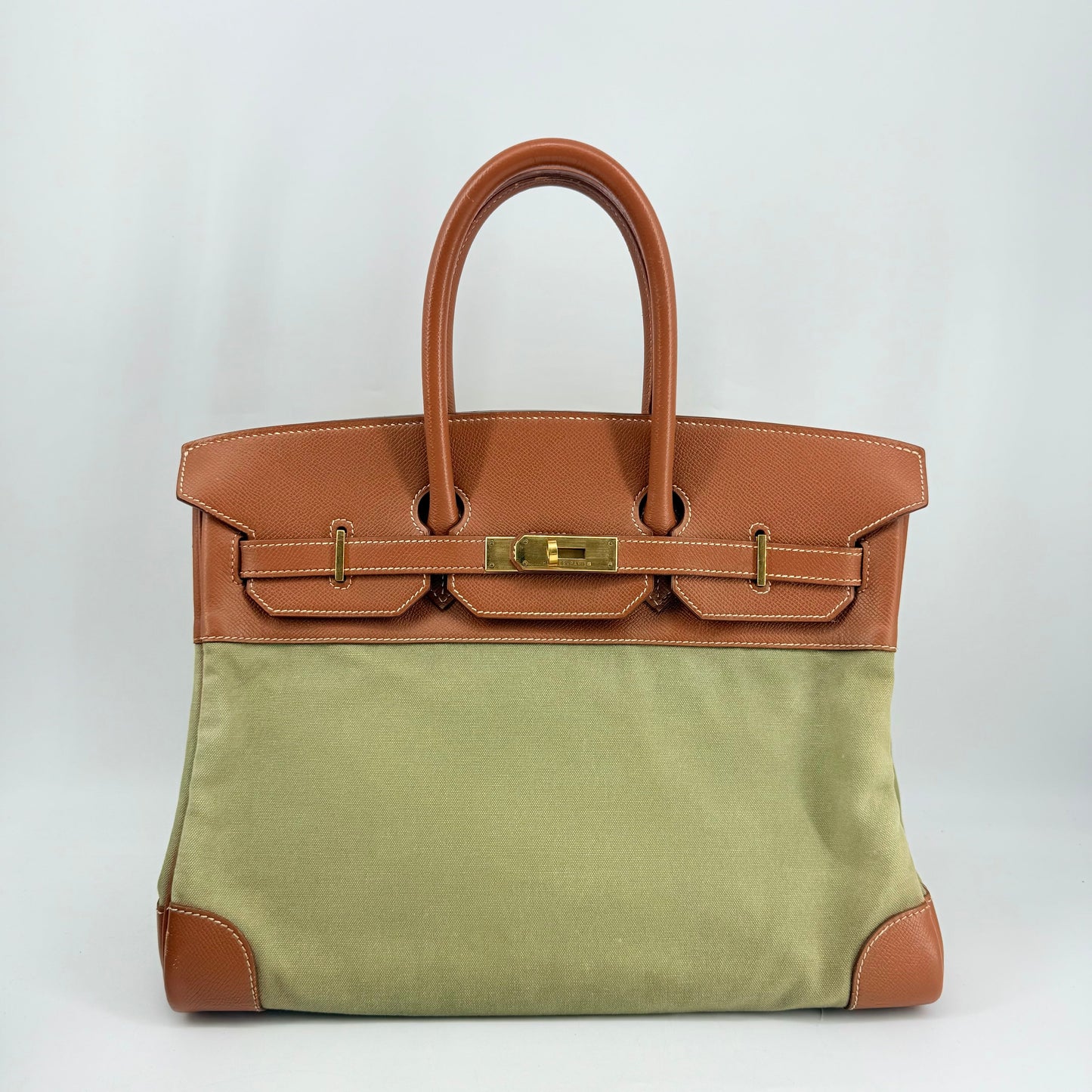 Hermes Brikin 35 Brown Epsom Olivia Canvas Gold Year2016