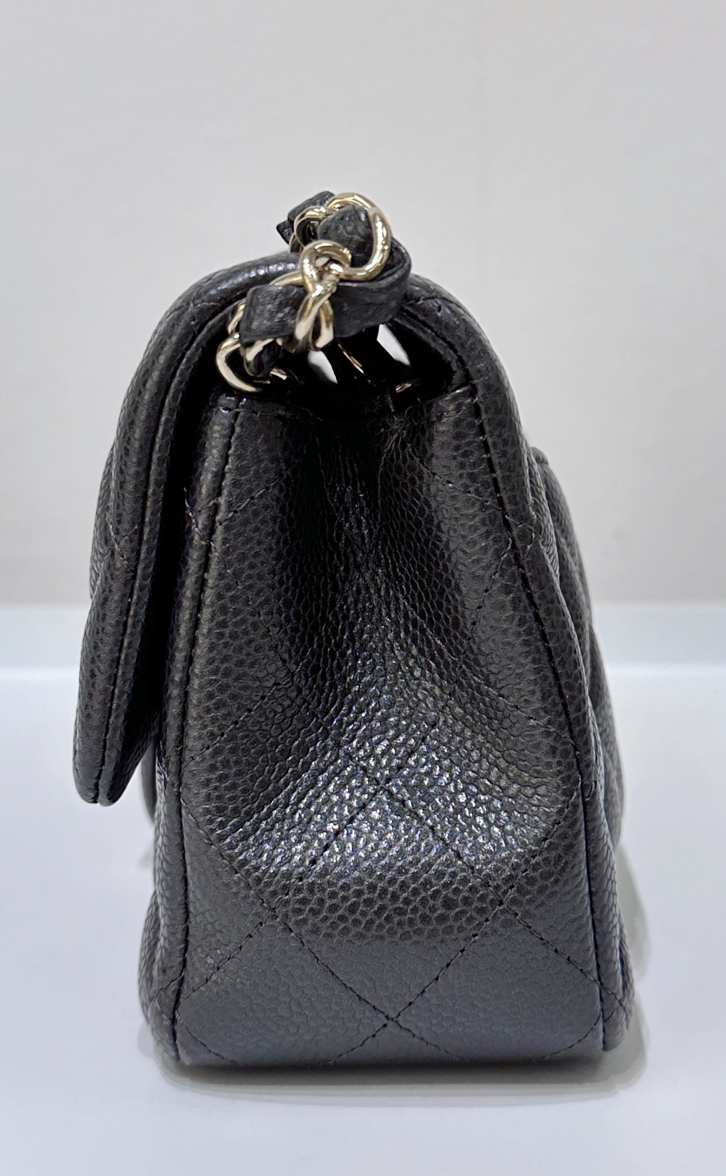 Chanel Classic Mini Rectangular 18S Dark Gray/Grey Quilted Caviar LGHW