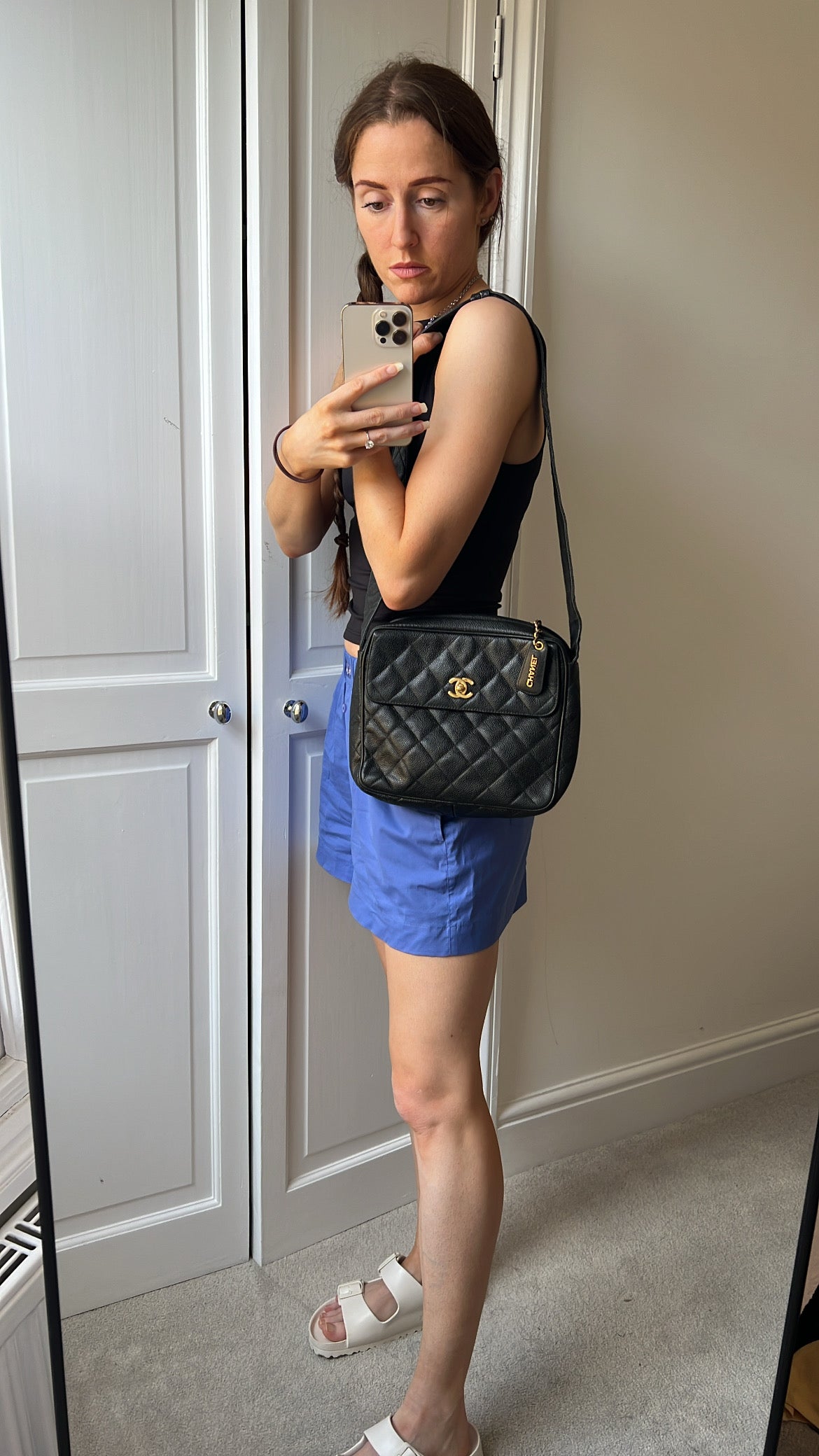 Chanel Vintage Black Caviar Square Shoulder Bag