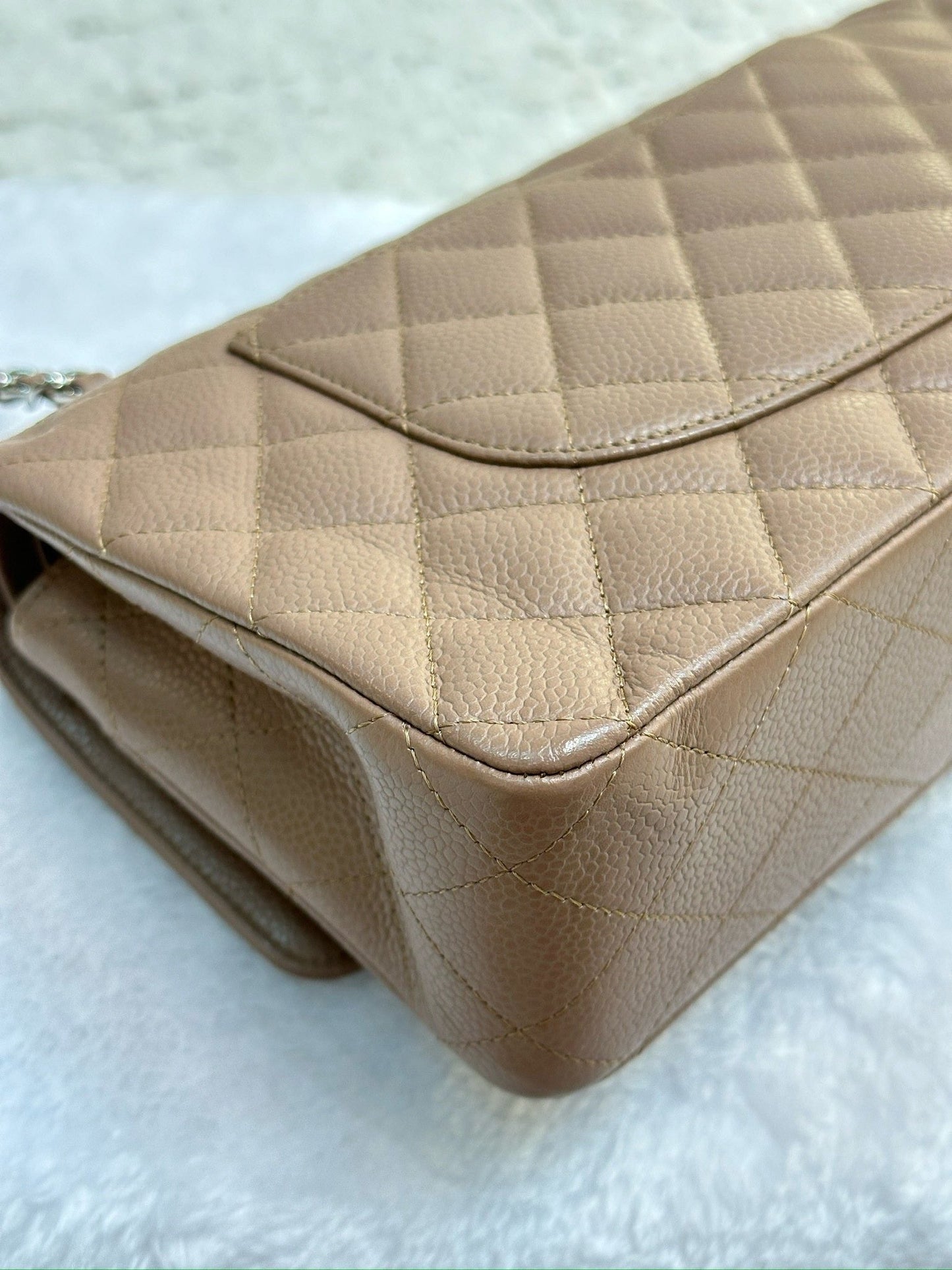 Chanel Medium Classic Caviar Double Flap Taupe SHW