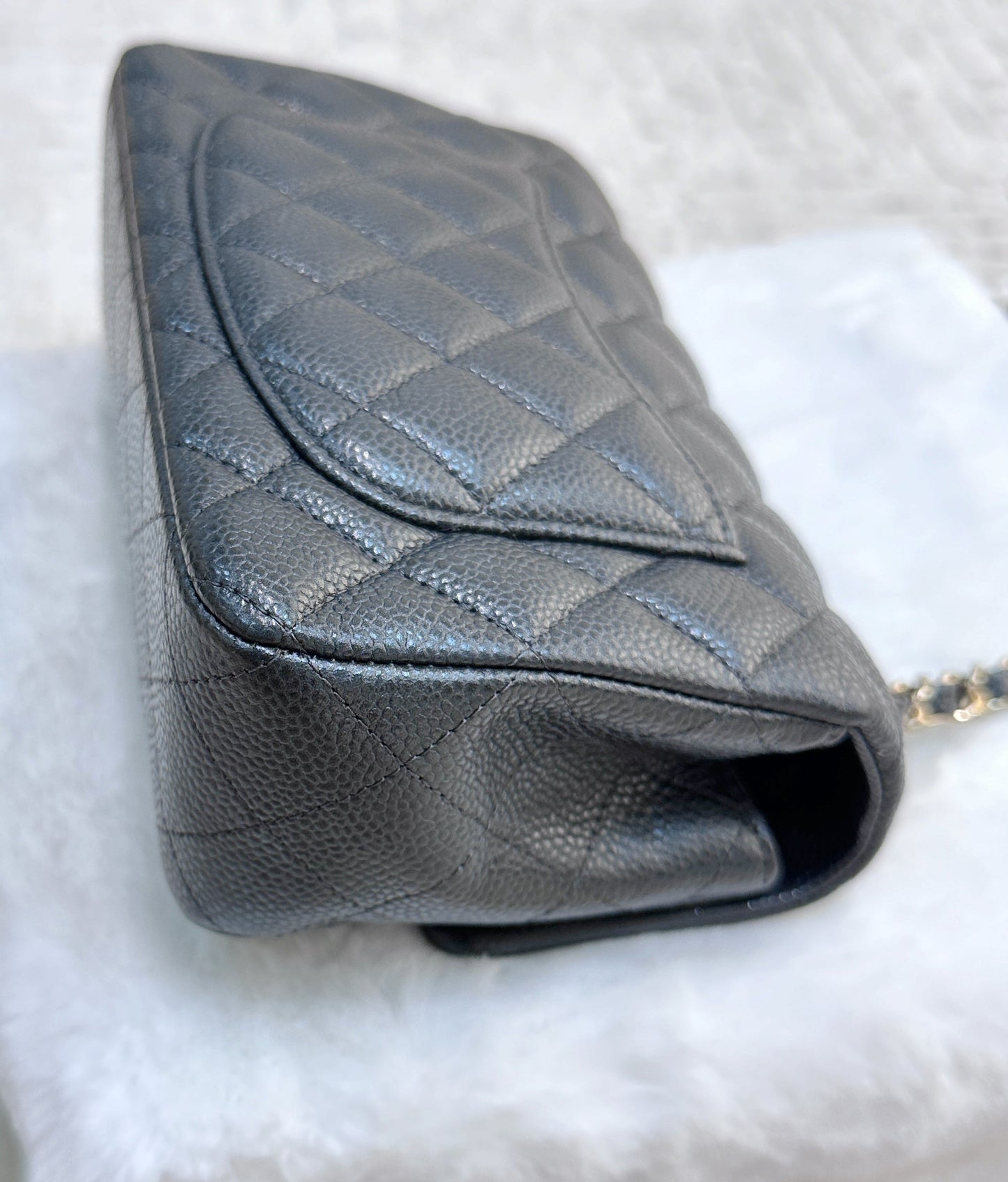 Chanel Classic Mini Rectangular 18S Dark Gray/Grey Quilted Caviar LGHW