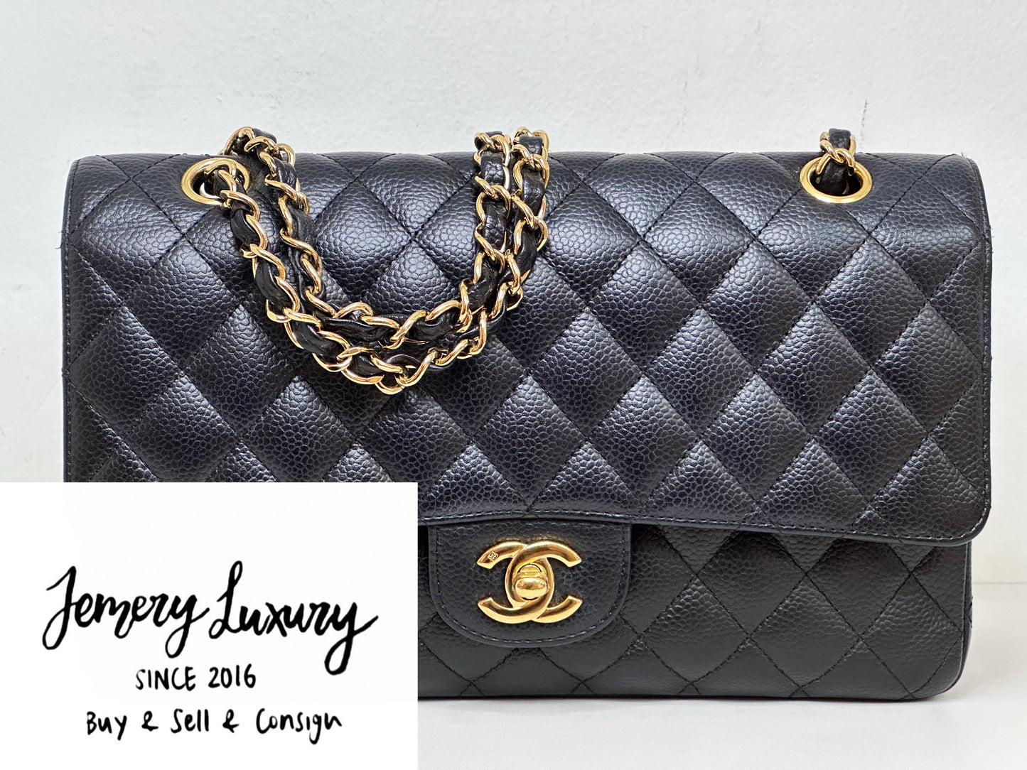Chanel Medium Size Classic Quilted Caviar Double Flap Bag Black 1184 holo card