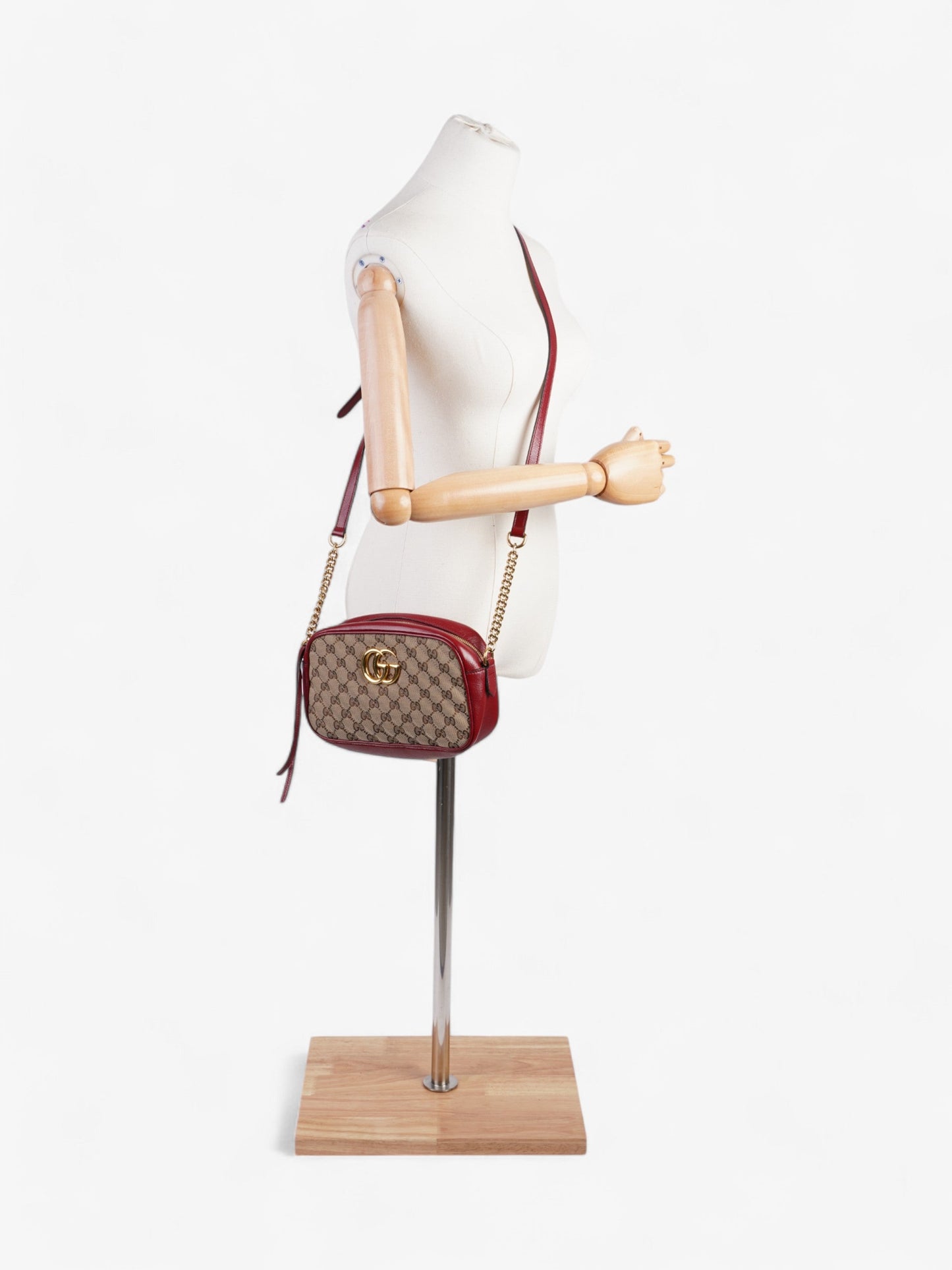 Gucci Marmont Chain Shoulder Beige / Red Canvas Small