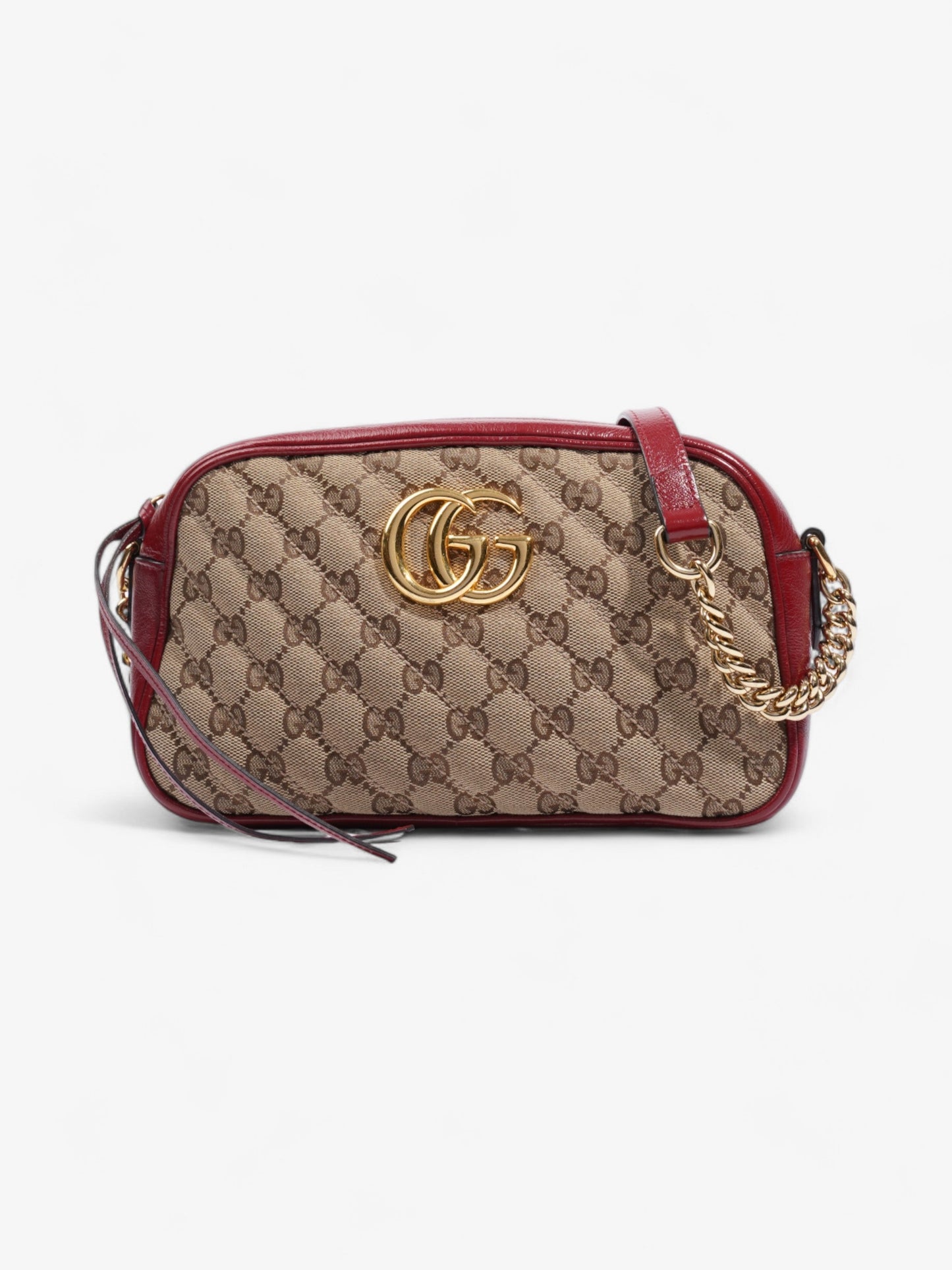 Gucci Marmont Chain Shoulder Beige / Red Canvas Small