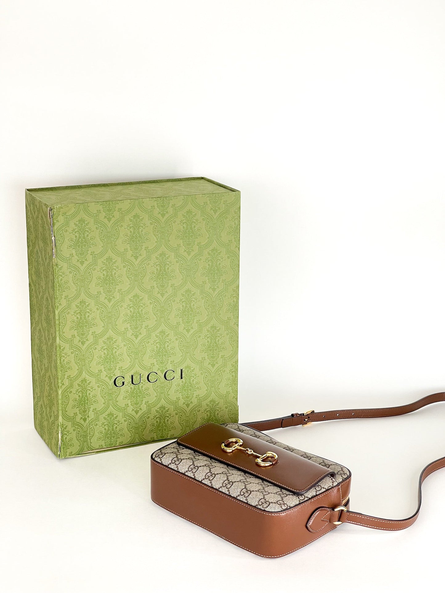 Gucci  Small Horsebit Beige/Brown GG Supreme Canvas and Leather Shoulder Bag