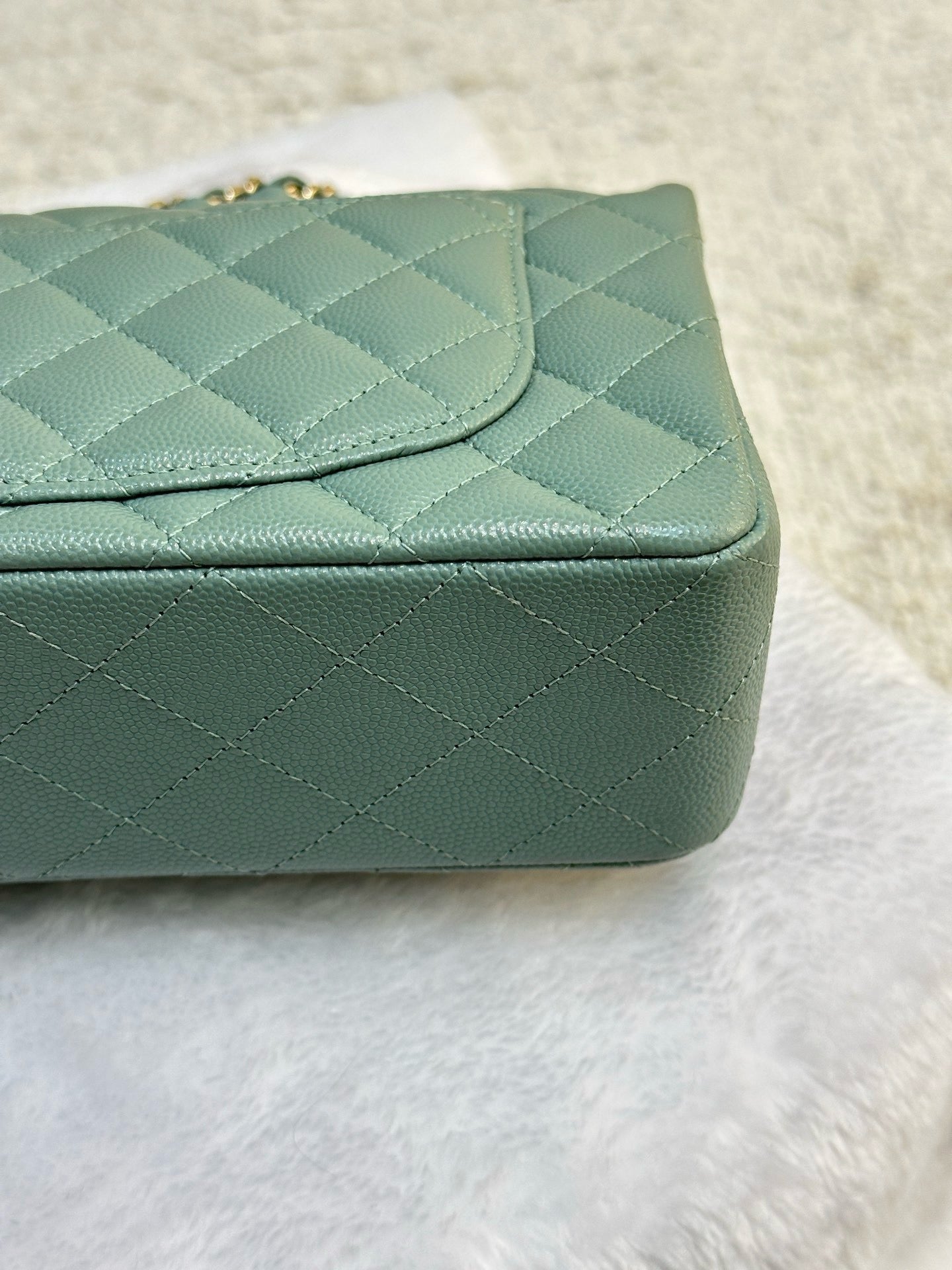Chanel Small Caviar Quilted Double Flap Dark Green 22C