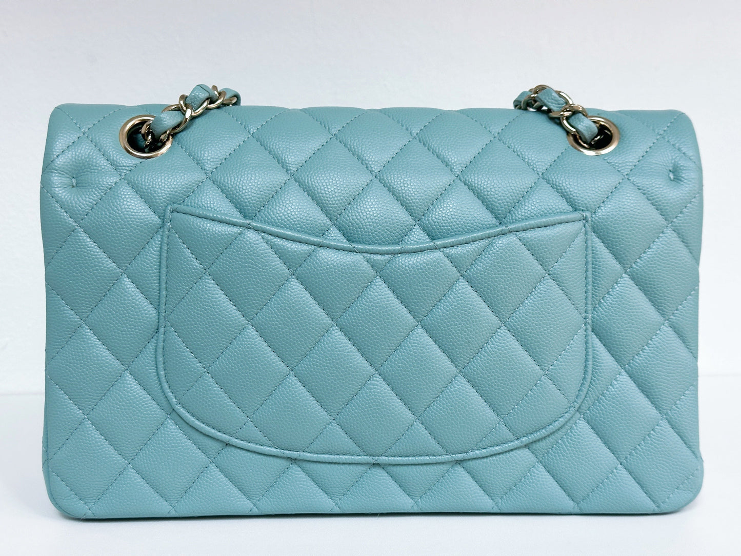 Chanel Classic Flap Medium 20C Tiffany Blue Caviar Light Gold Hardware 2943 holo card