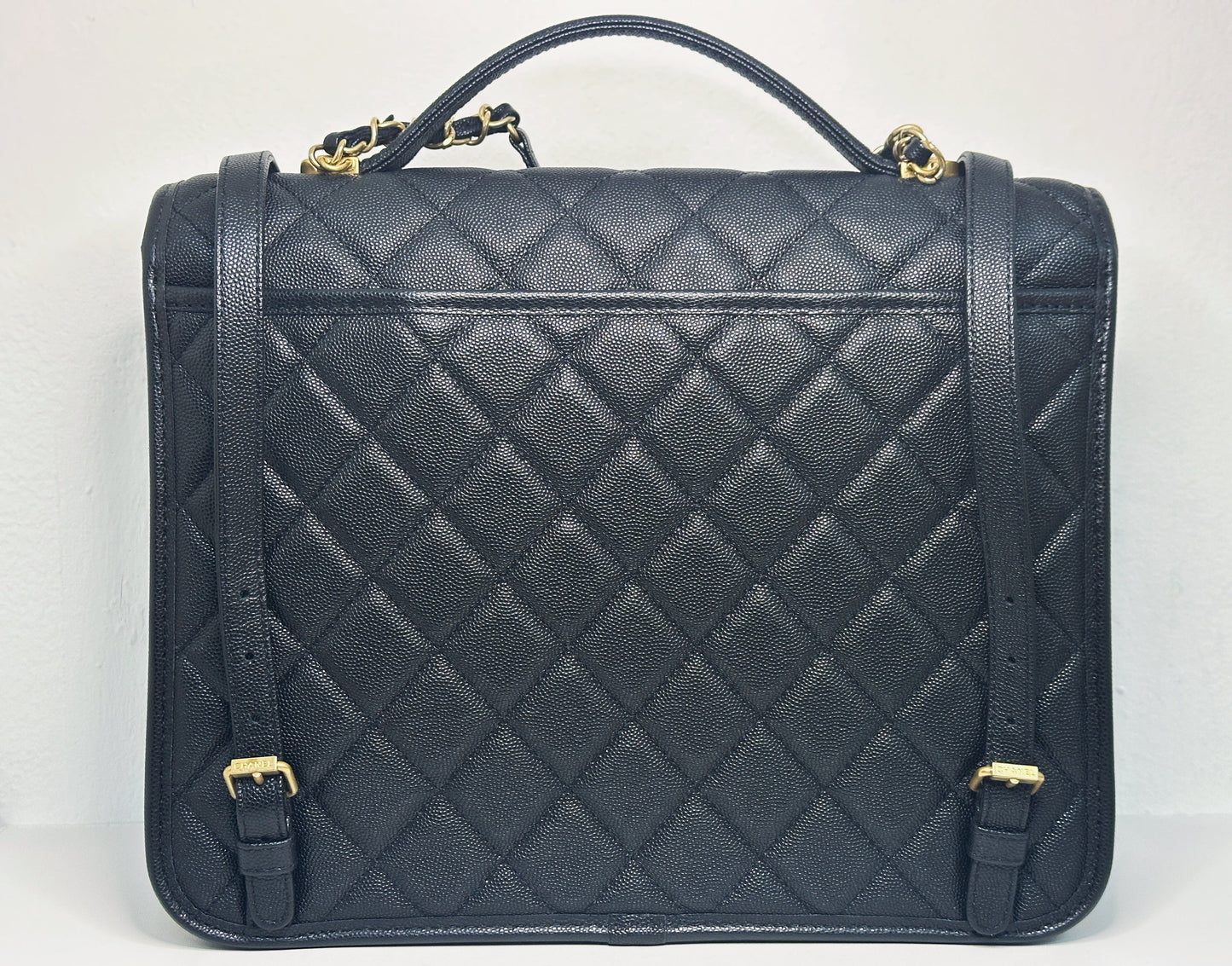 Chanel Caviar Quilted 22k Large School Memory Top Handle Flap Black microchip T076
