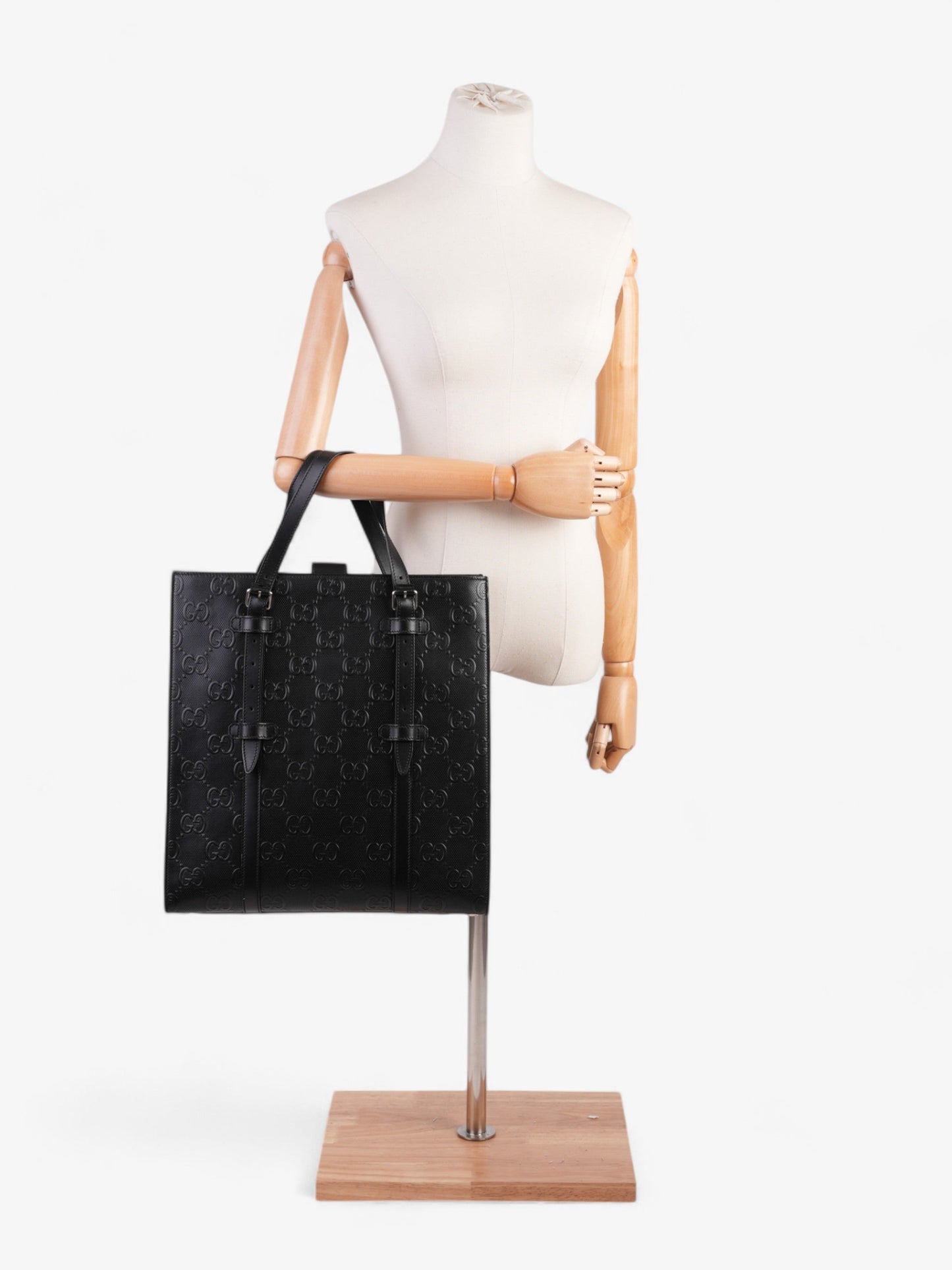 Gucci GG Tote Bag Black Embossed Leather Medium