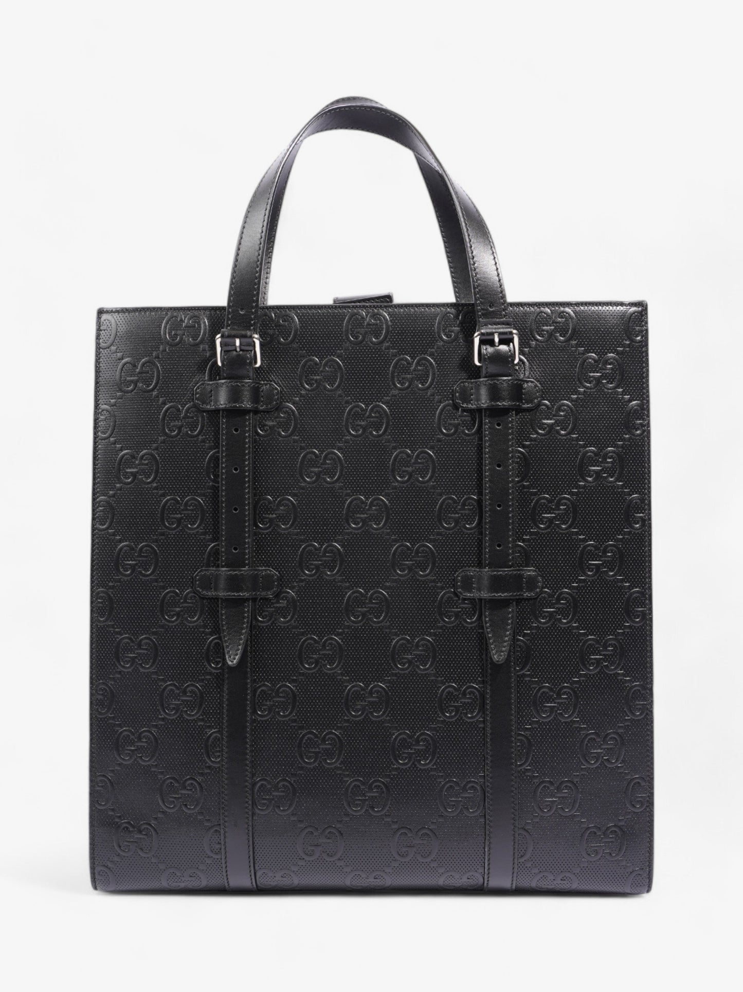 Gucci GG Tote Bag Black Embossed Leather Medium