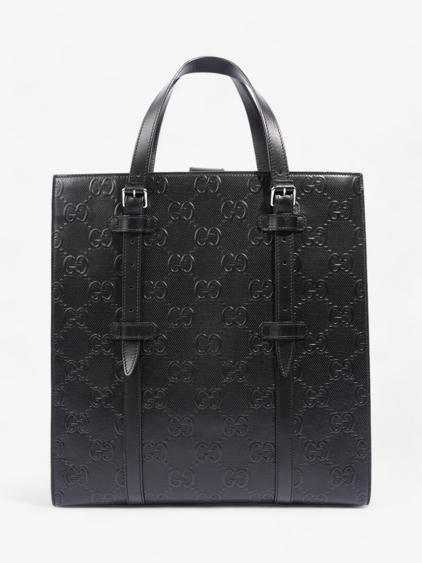 Gucci GG Tote Bag Black Embossed Leather Medium
