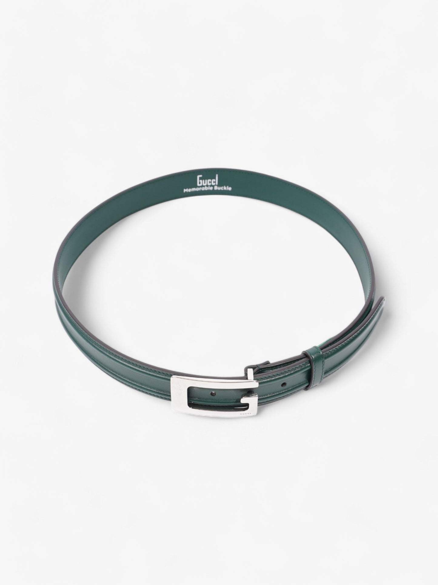 Gucci Memorable Buckle Belt Green / Silver Calfskin Leather 85cm / 34"