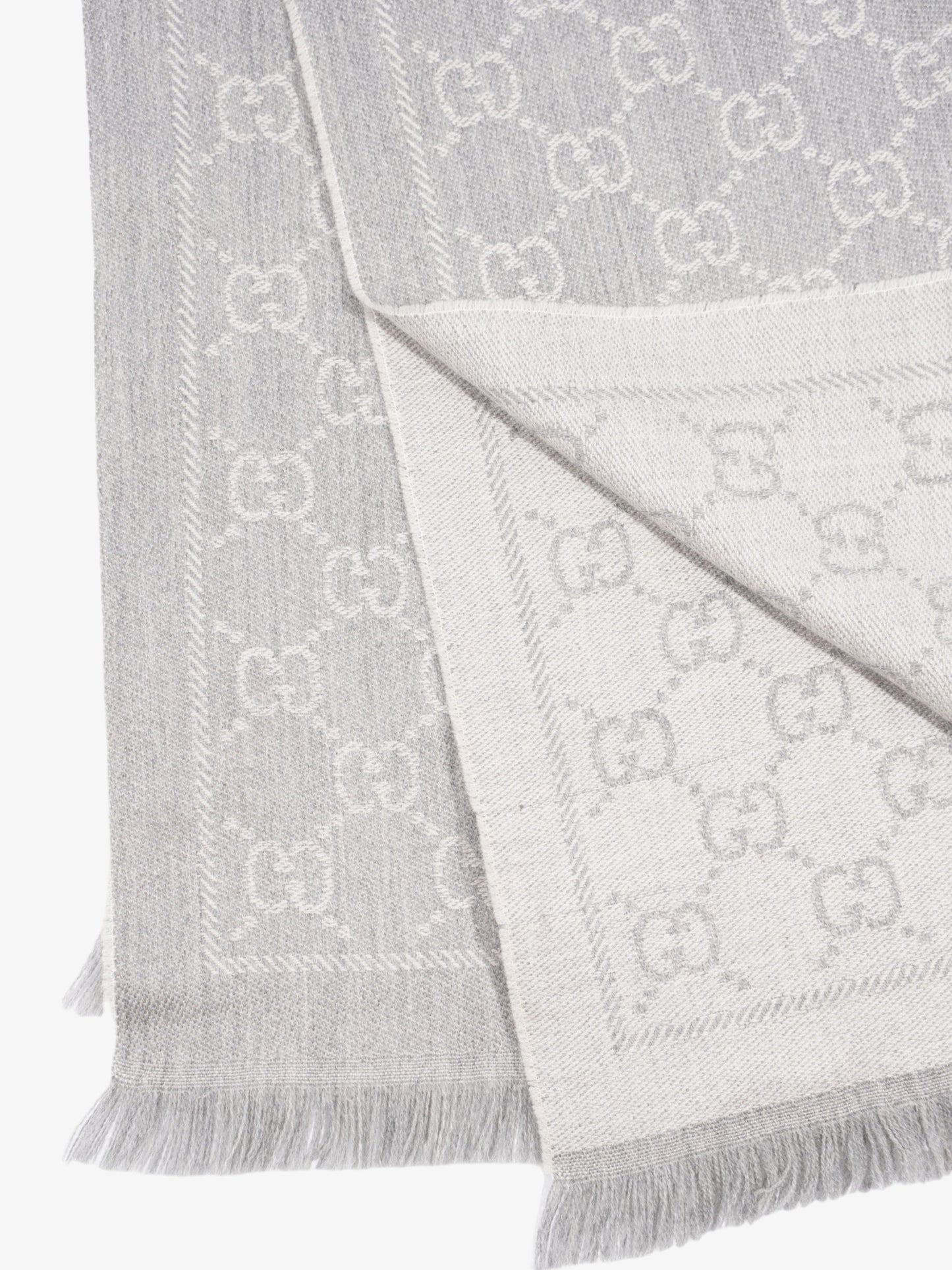 Gucci GG Jacquard Scarf Grey Wool 48 x 180cm