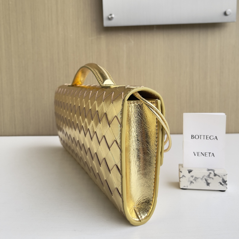 Andiamo Intrecciato Metallic Leather Long Clutch In Gold Designer Clutch for Women