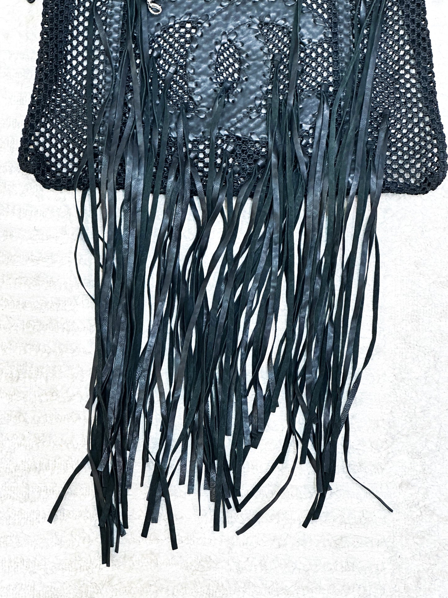 Chanel Limited Edition Resort 2011 Black Fringe Mesh Tote Bag 1373 holo card