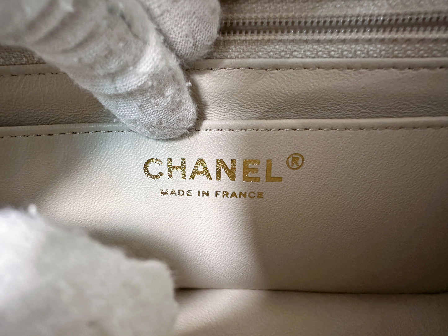 Chanel Mini Rectangle Chevron Blush Hue Light Beige Flap Bag LGHW