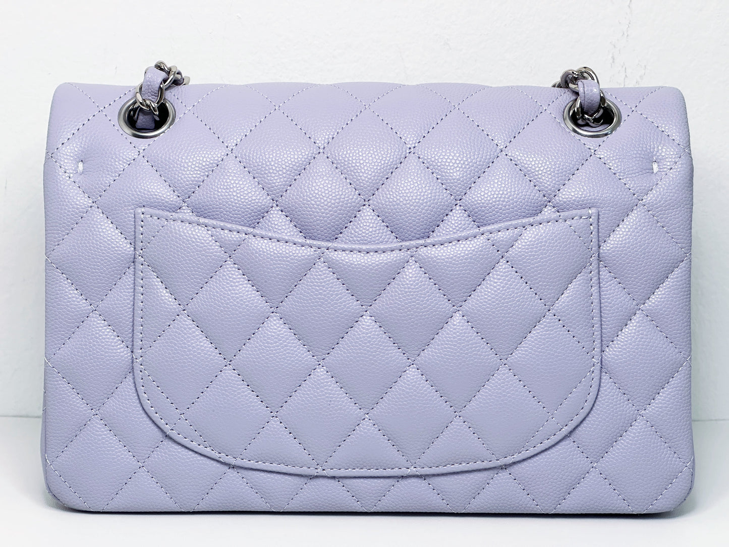 Chanel Small Caviar Quilted Double Flap Lavender 21K SHW UEAA microchip