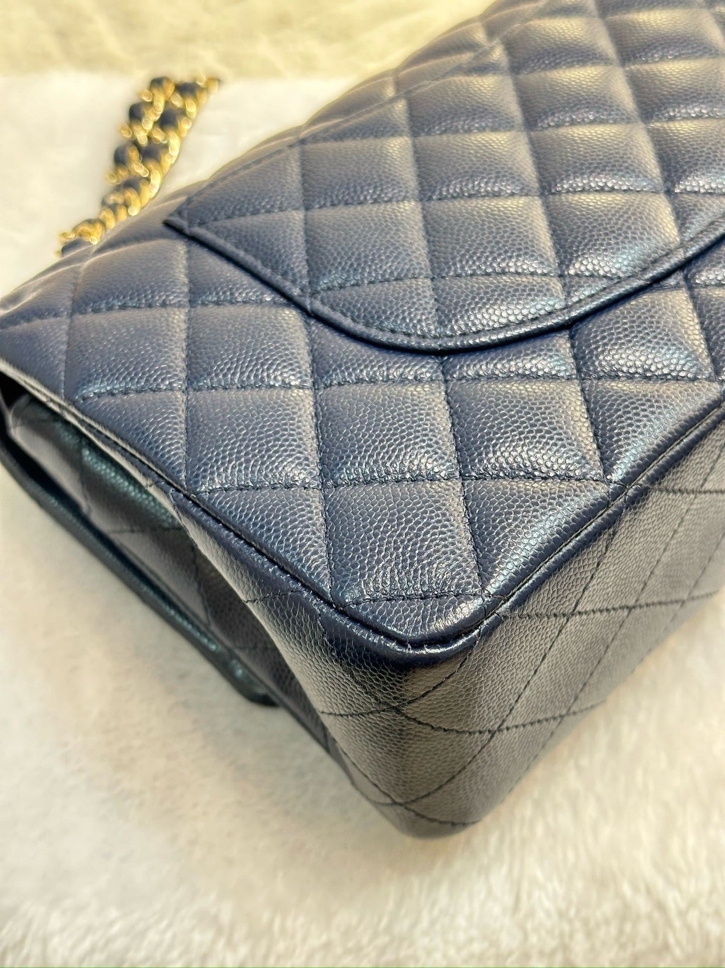 Chanel Medium Classic Caviar Double Flap Navy Blue Bag LGHW