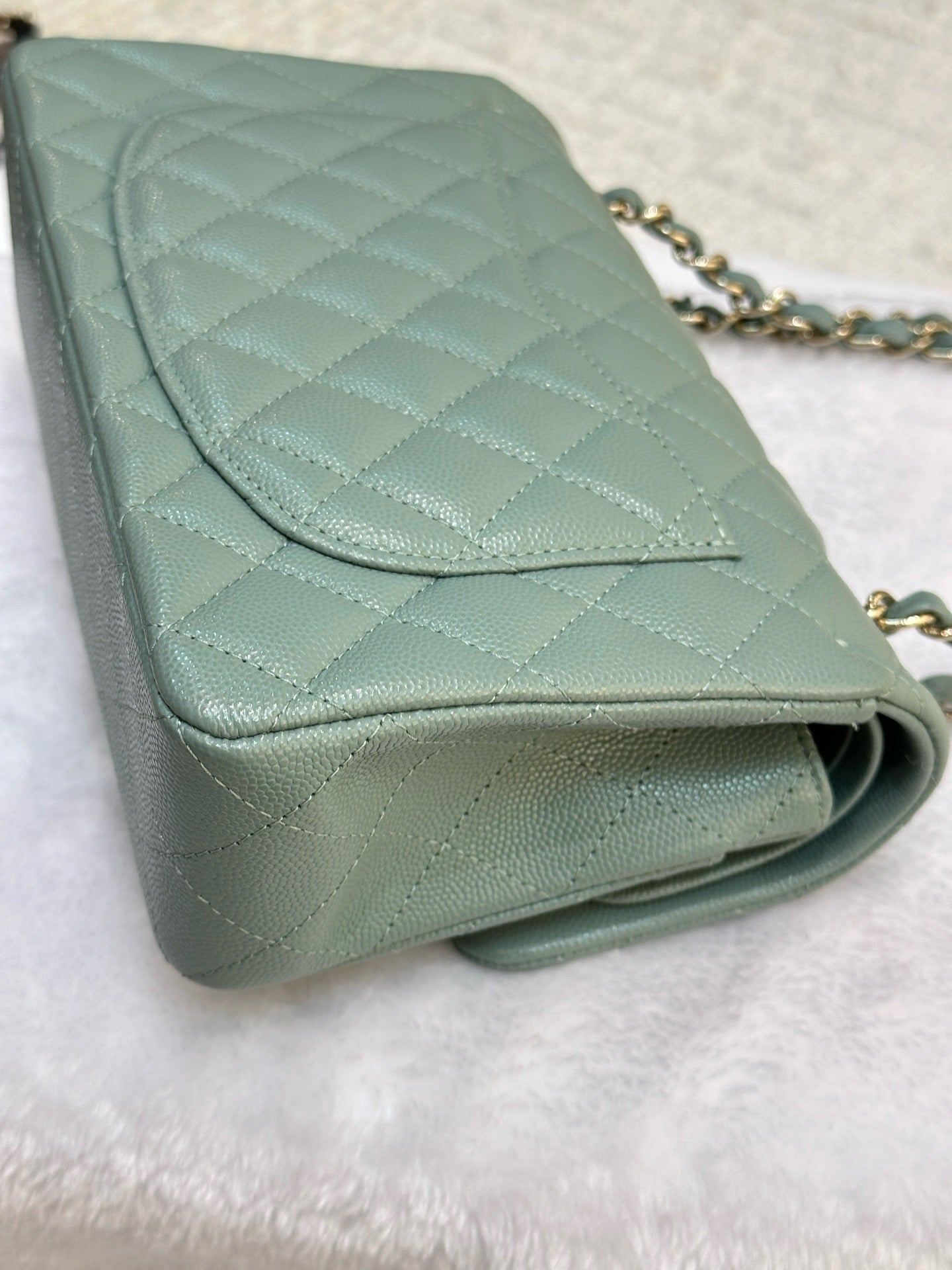 Chanel Small Caviar Quilted Double Flap Dark Green 22C