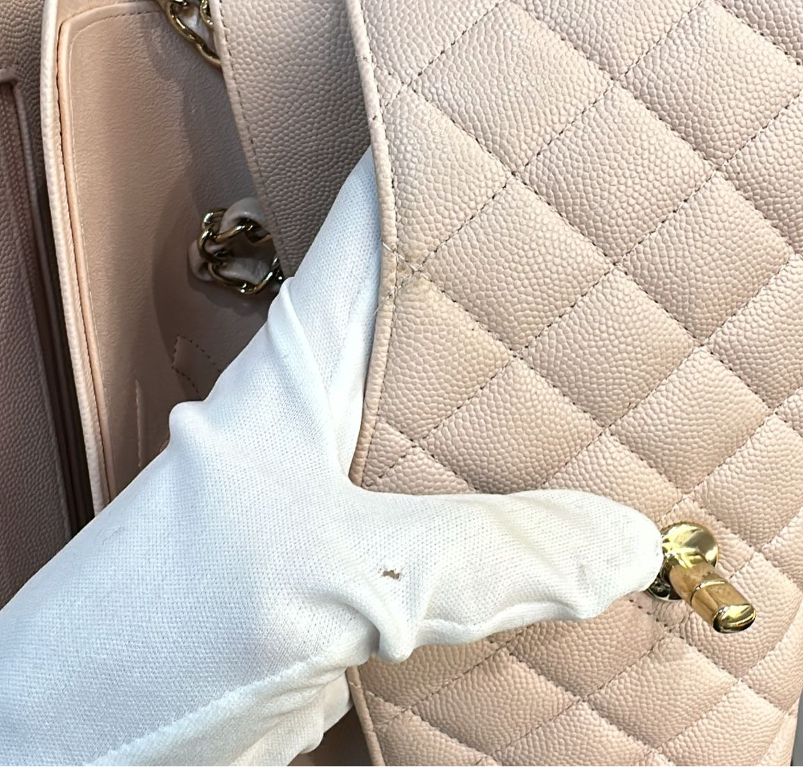 Chanel Medium Caviar Quilted Double Flap Light Pink 21C