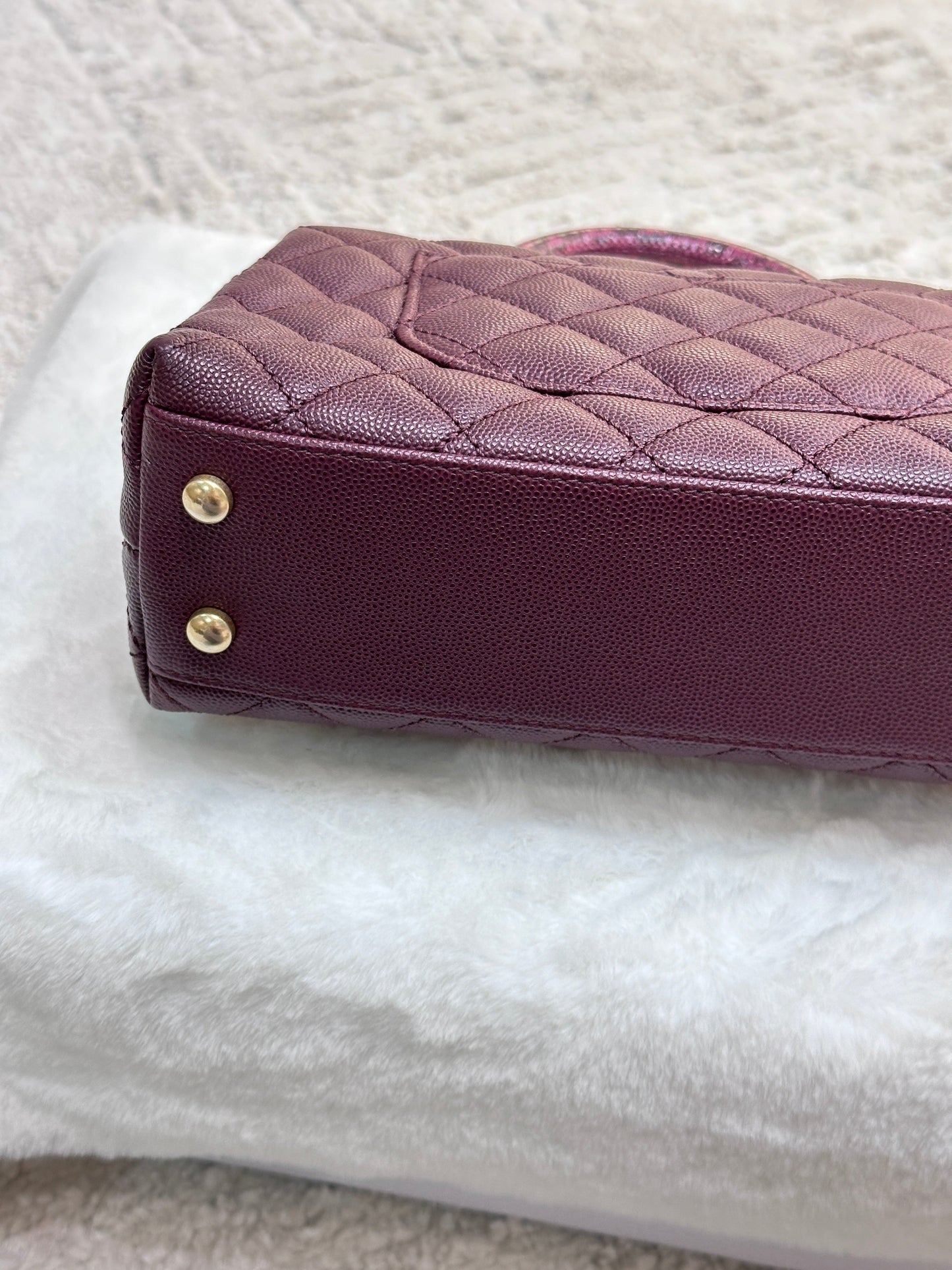 Chanel Small Coco Handle Elaphe Leather Handle Burgundy