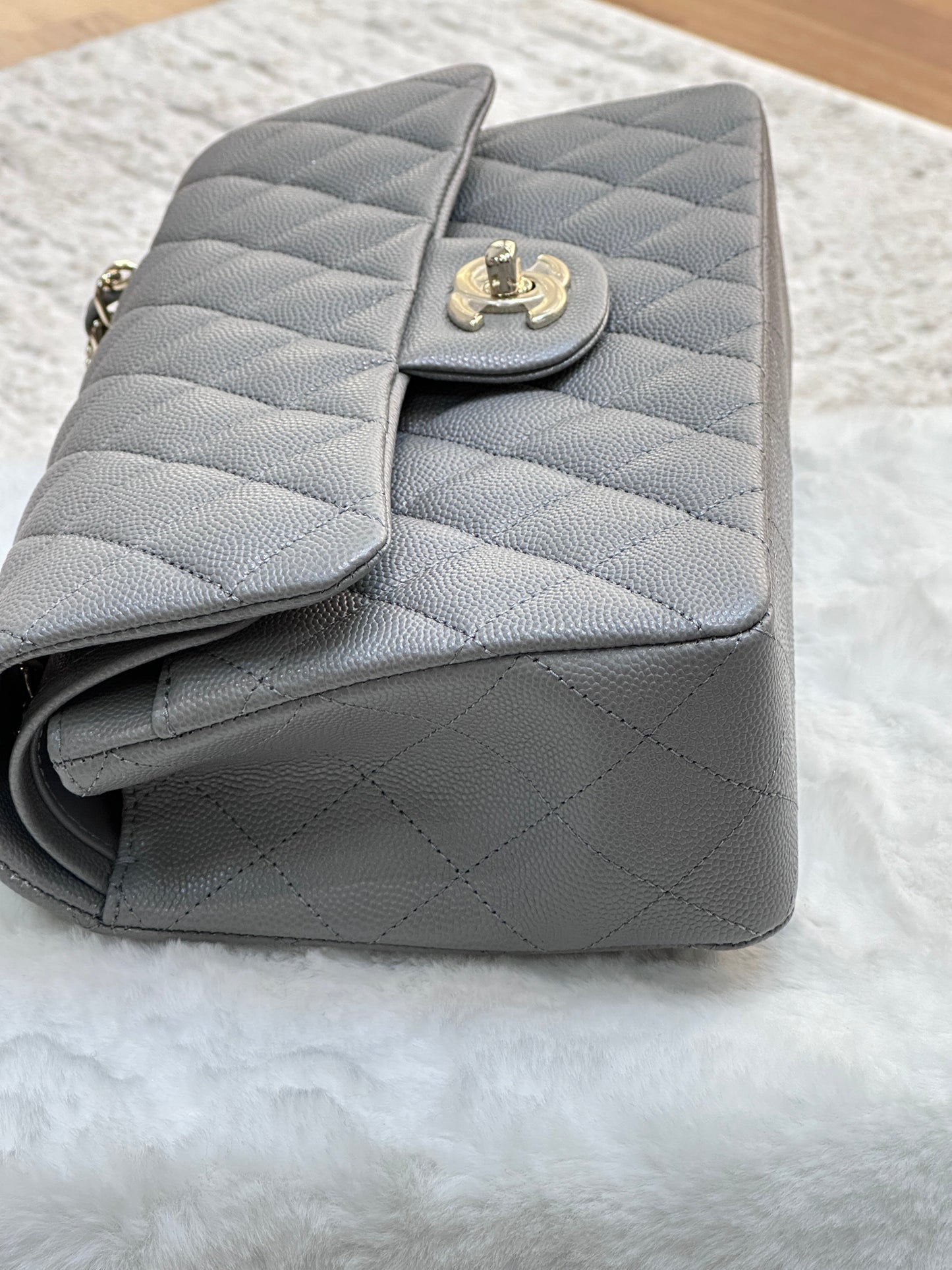 Chanel Small Caviar Quilted Double Flap Grey 21B Unused Condition