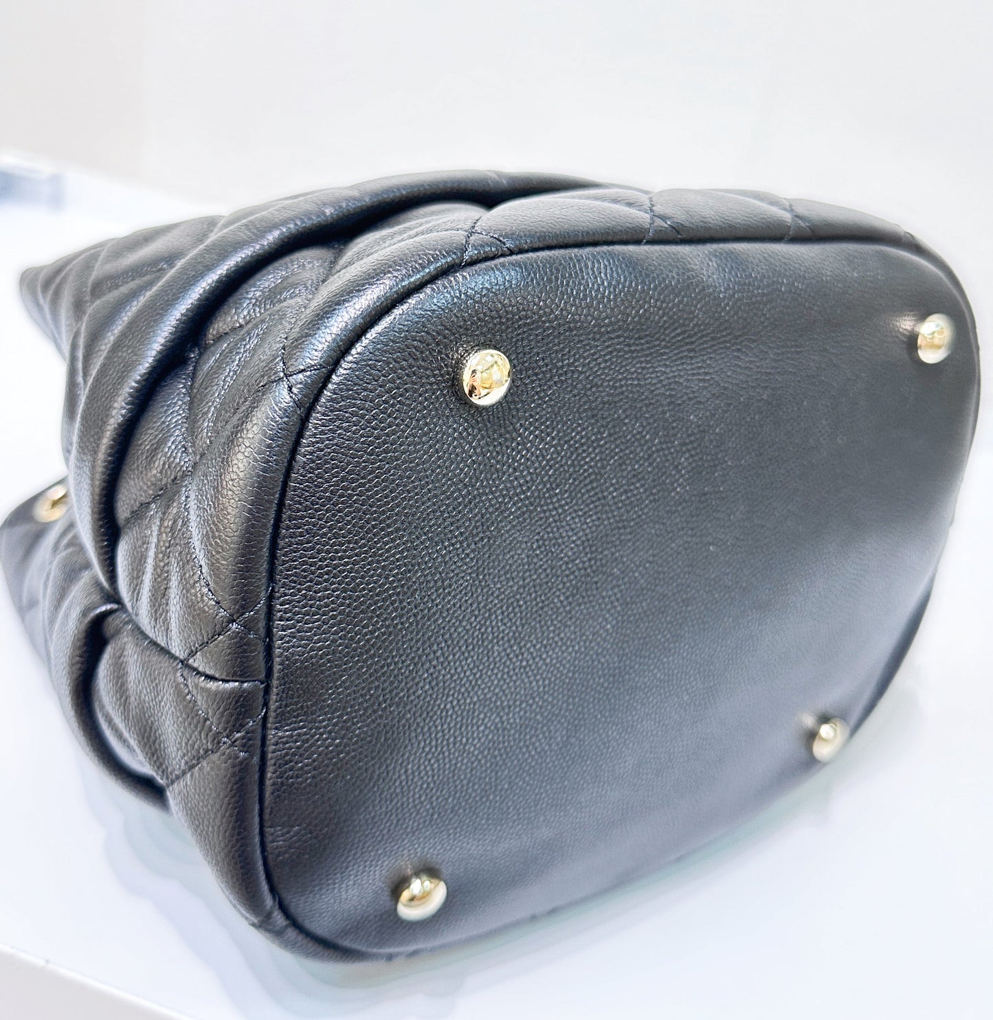 CHANEL Caviar Quilted Rolled Up Bucket Drawstring Bag Black