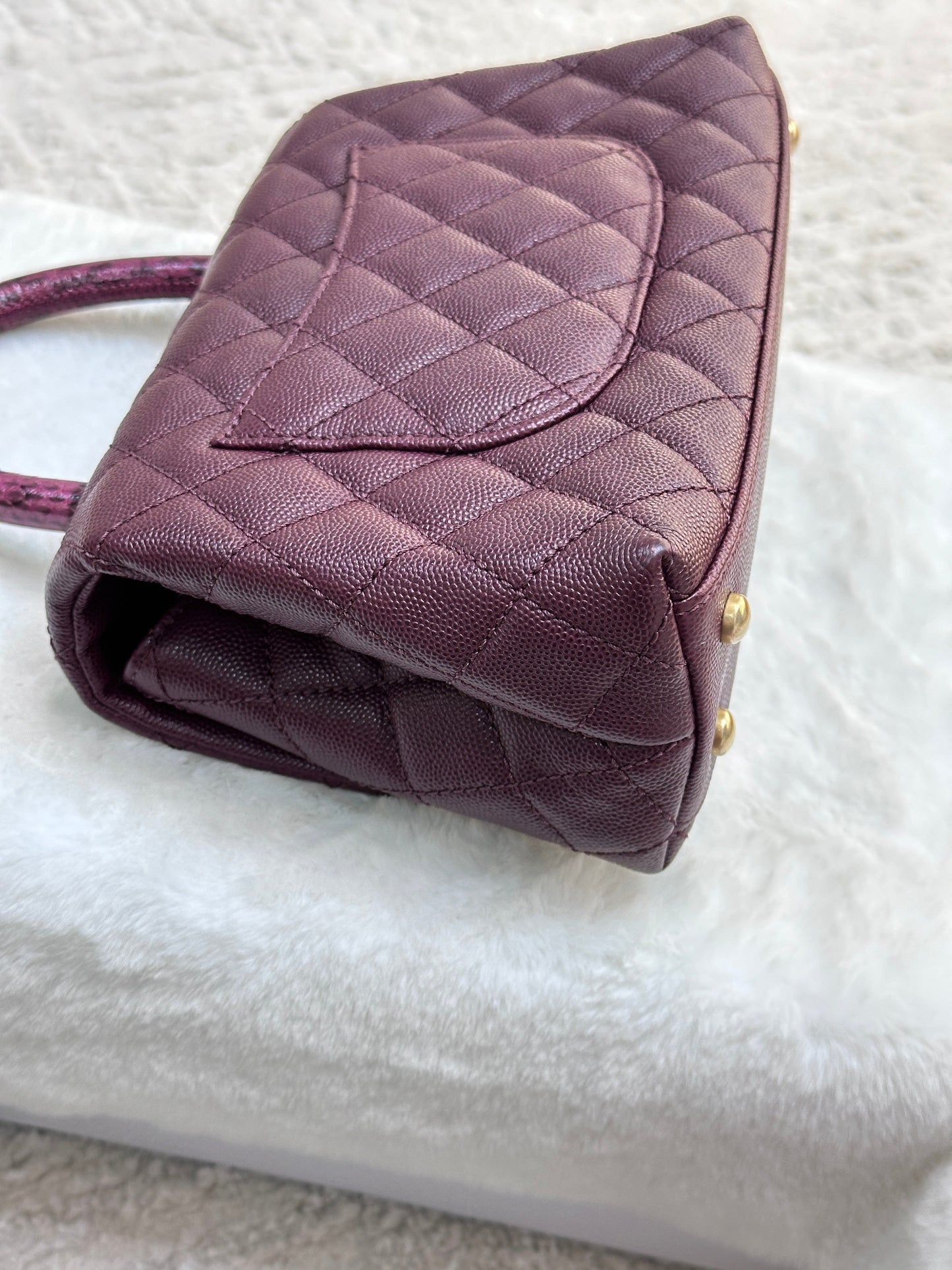 Chanel Small Coco Handle Elaphe Leather Handle Burgundy