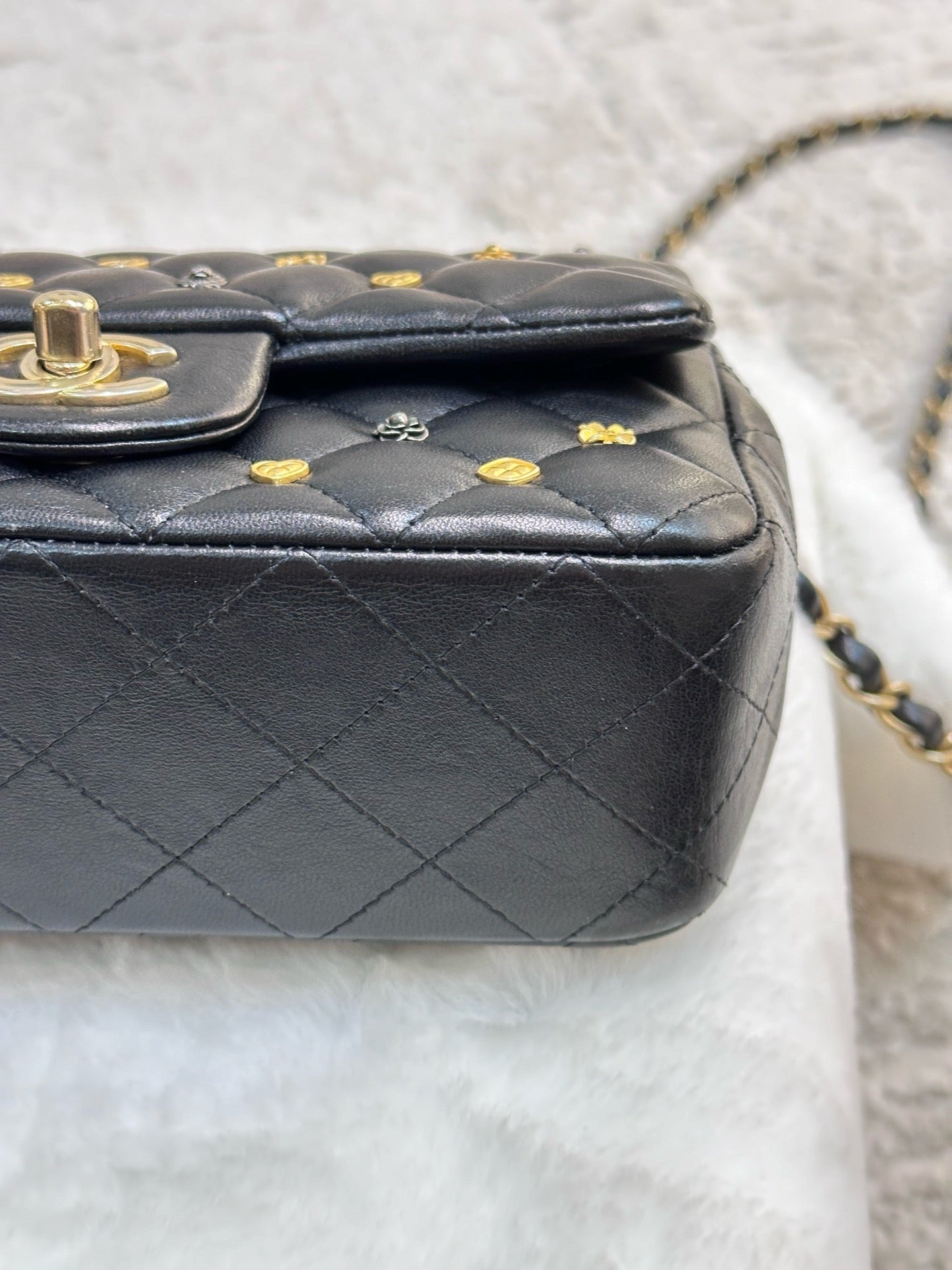 Chanel Mini Rectangular Lambskin Quilted Studded Flap Black