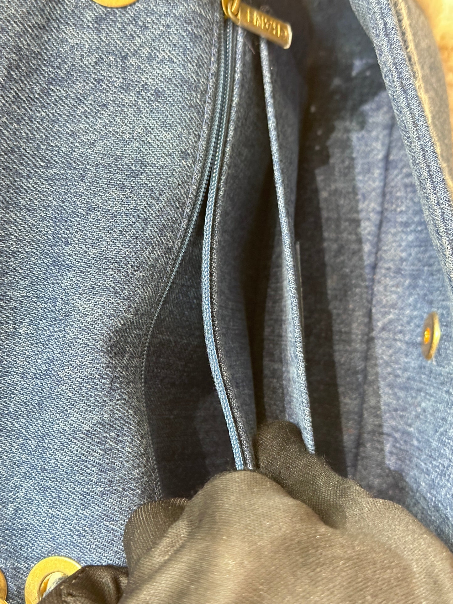 CHANEL Denim Shearling Hieroglyph Flap Blue