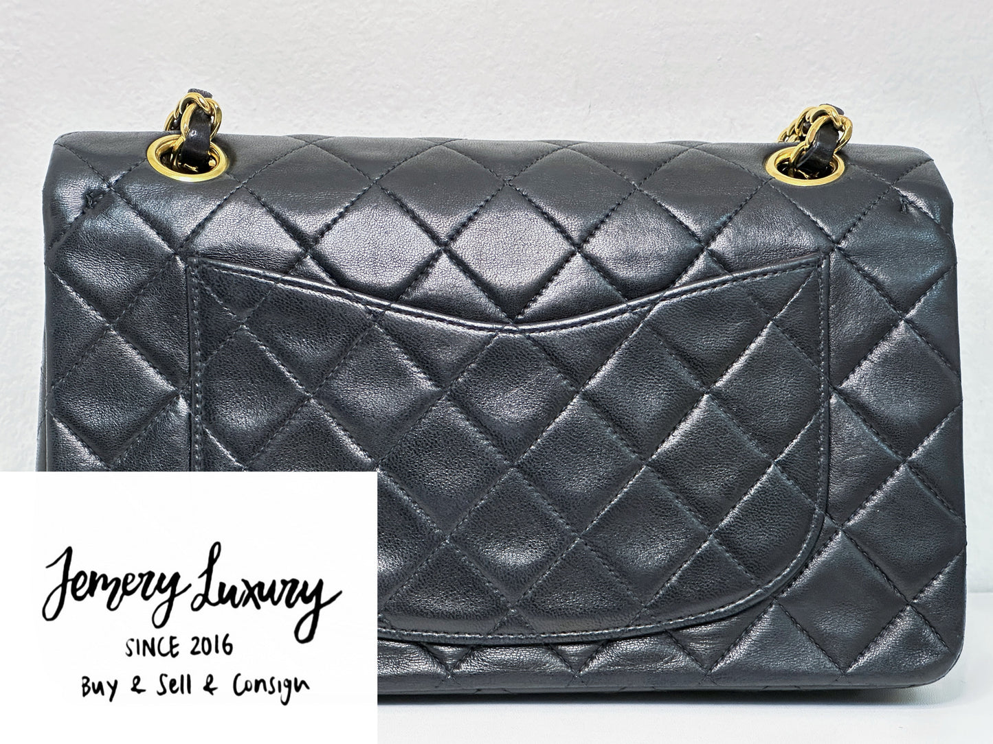 Chanel Vintage Black Quilted Lambskin Small Classic Double Flap Bag 4591 holo card
