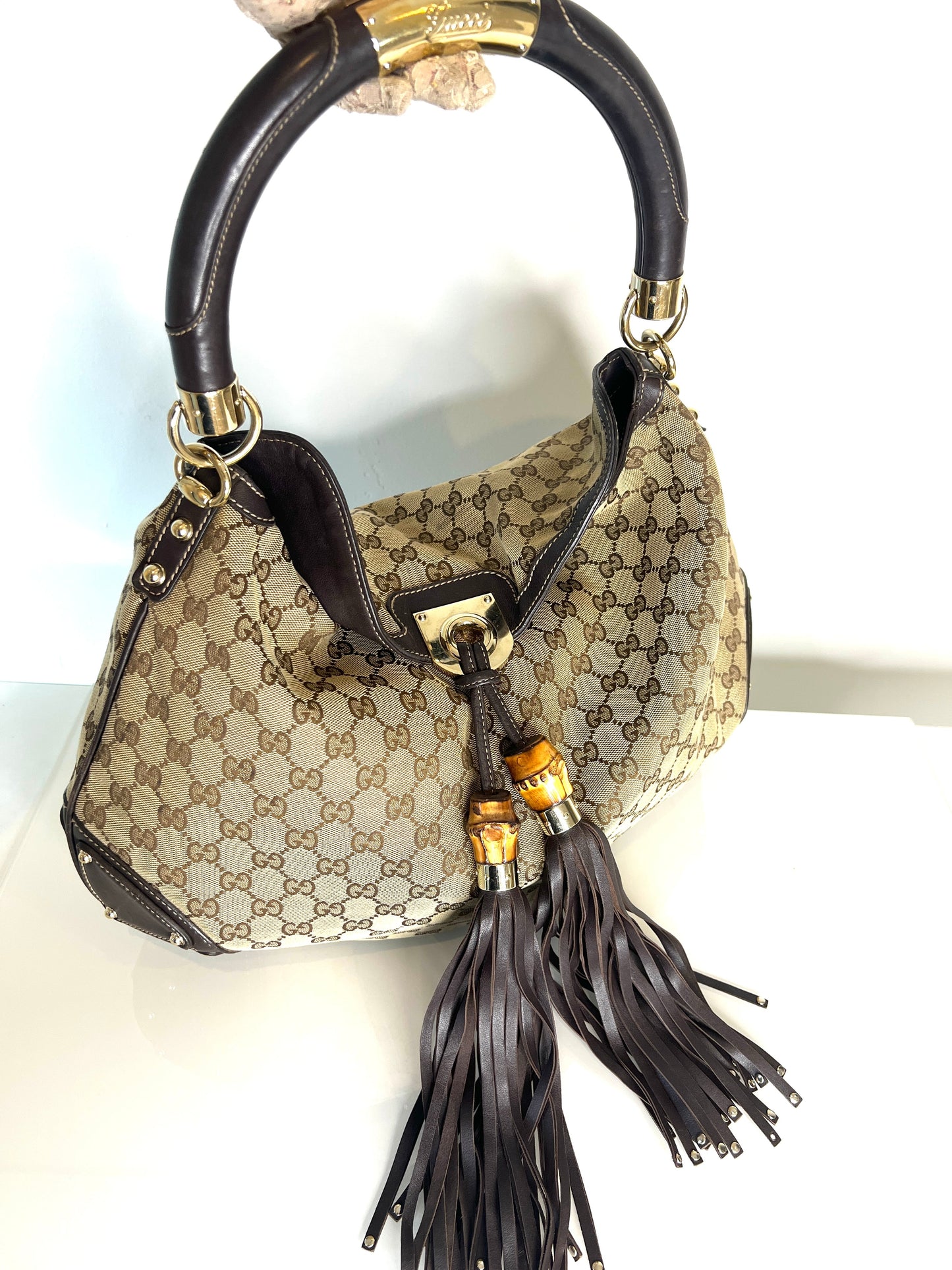 Gucci Pre-Owned GG Canvas Bamboo Indi Hobo Shoulder Bag