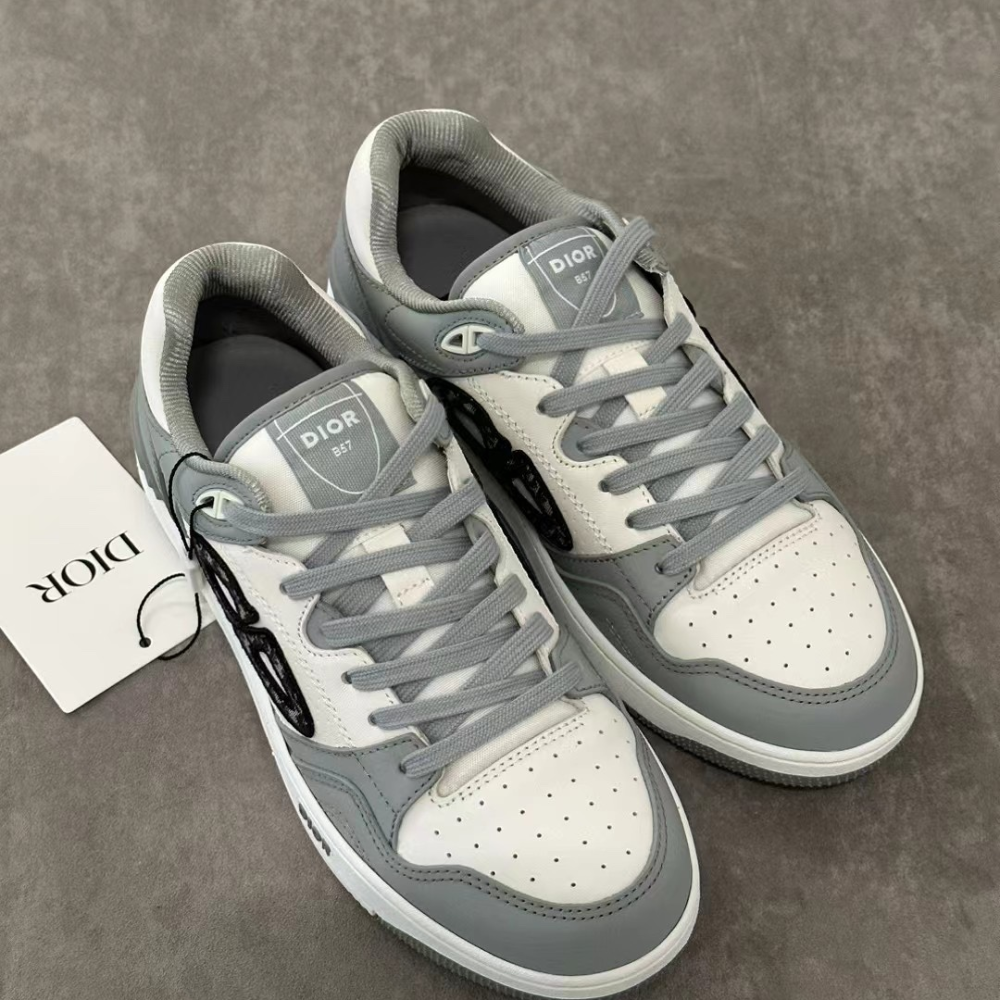 Gray and White B57 Dribble Low-Top Sneaker Designer Sneakers for Men