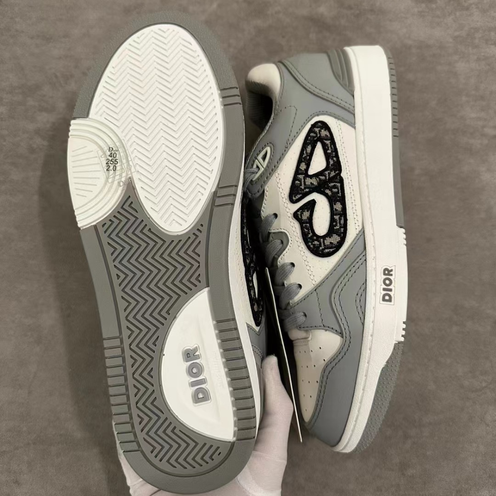 Gray and White B57 Dribble Low-Top Sneaker Designer Sneakers for Men