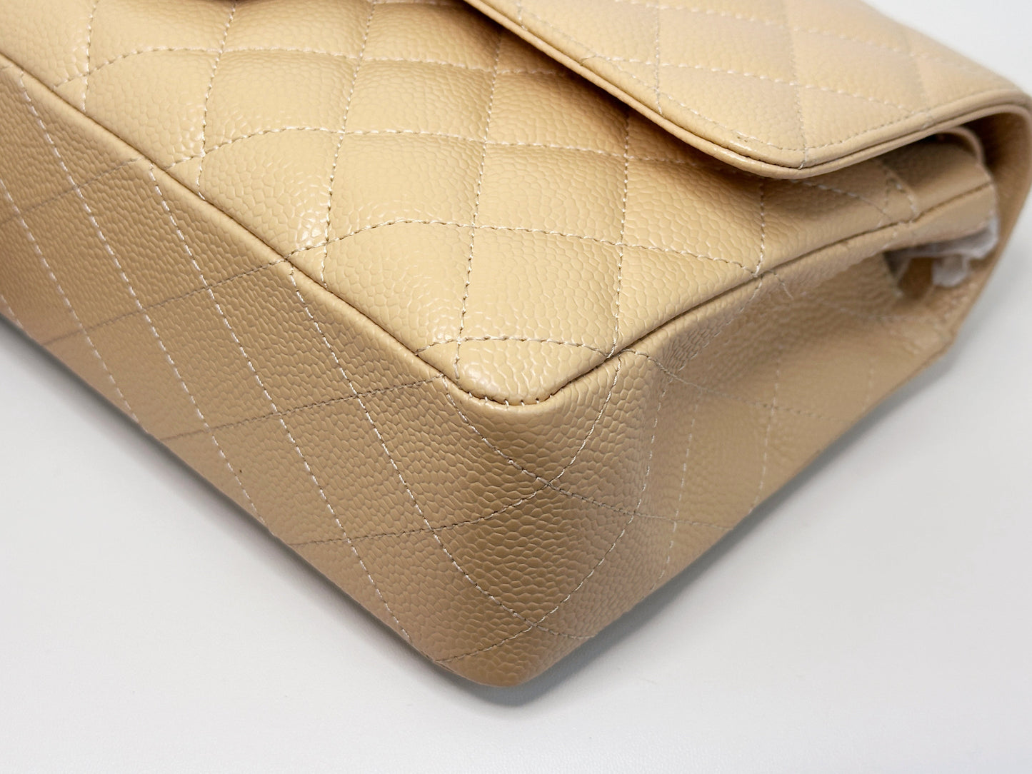 Chanel Medium Caviar Classic Double Flap Bag Beige 2552 holo card