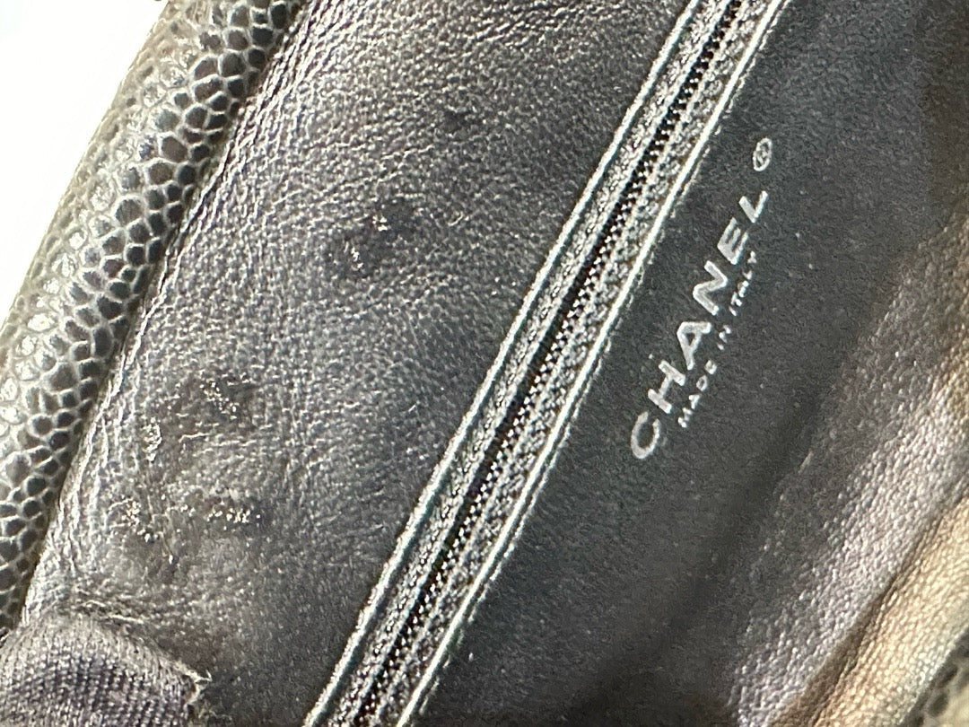 Chanel Quilted Timeless Kisslock Clutch Black Caviar SHW 1634 holo card
